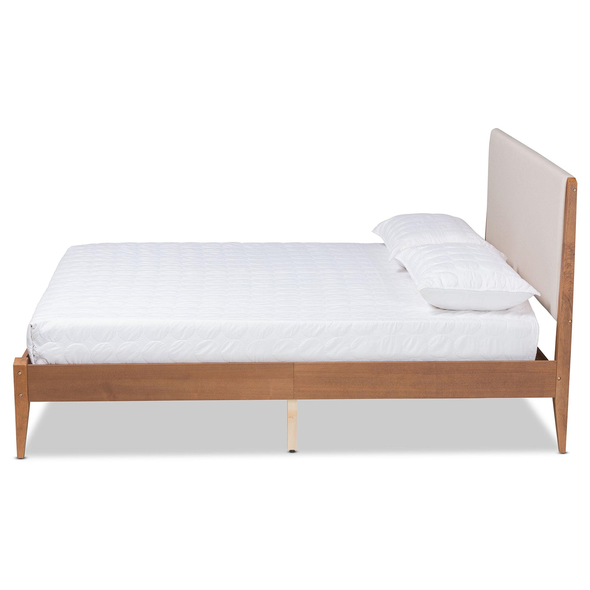 Lenora Mid-Century Modern Fabric Upholstered and Finished Wood Platform Bed