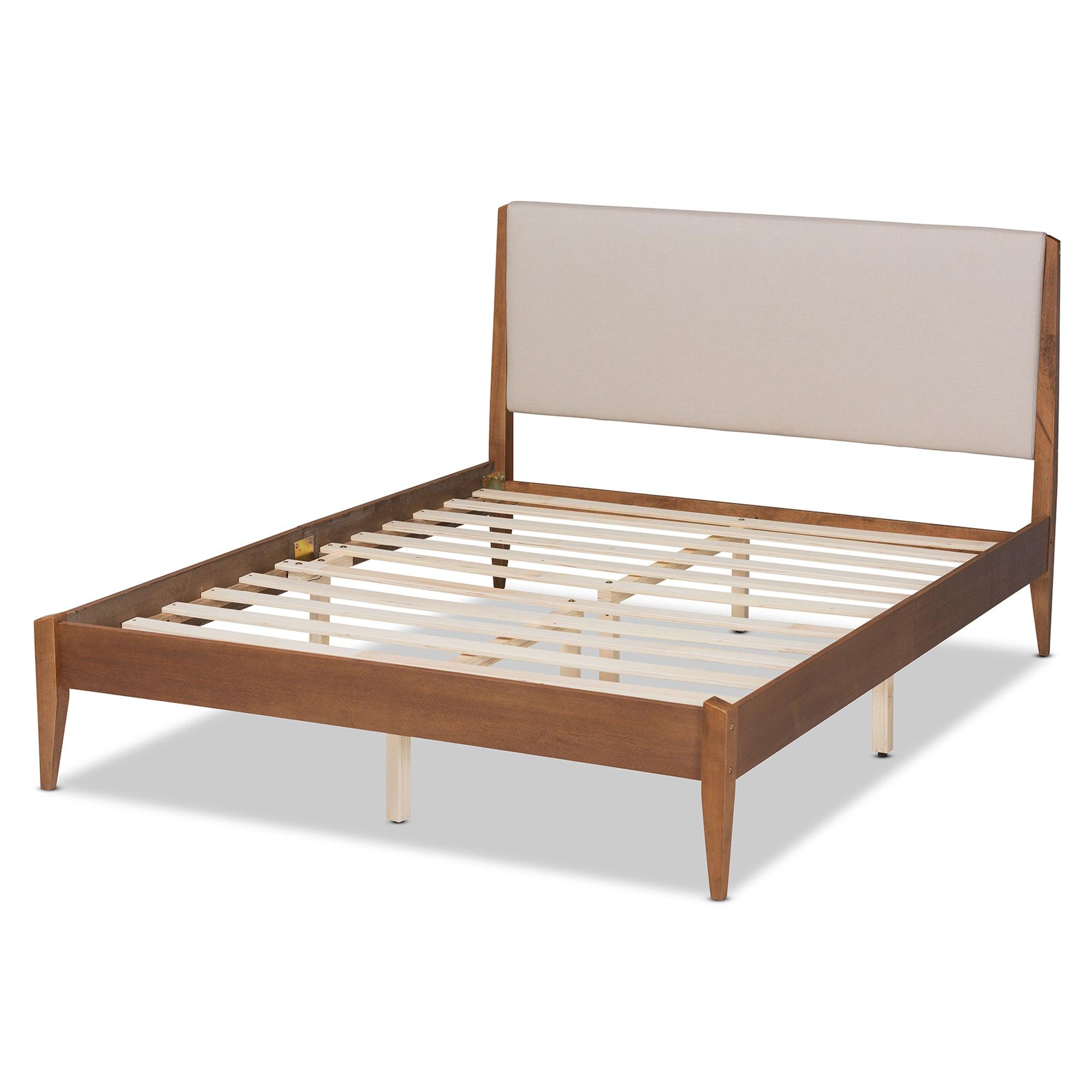 Lenora Mid-Century Modern Fabric Upholstered and Finished Wood Platform Bed