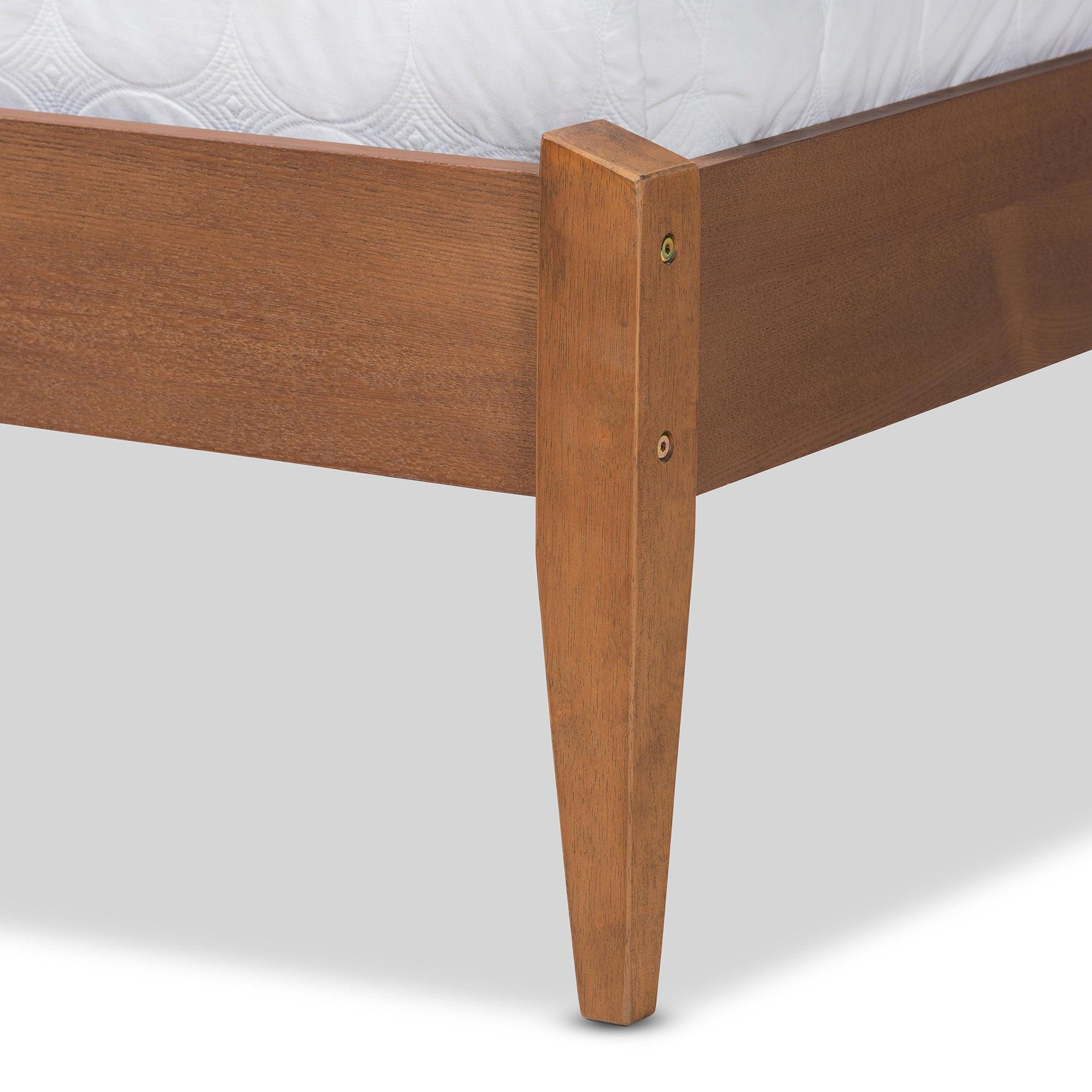 Lenora Mid-Century Modern Fabric Upholstered and Finished Wood Platform Bed