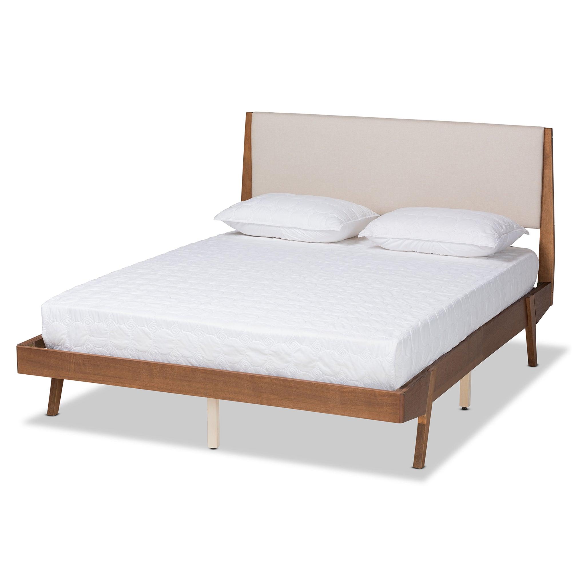 Senna Mid-Century Modern Fabric Upholstered and Finished Wood Platform Bed