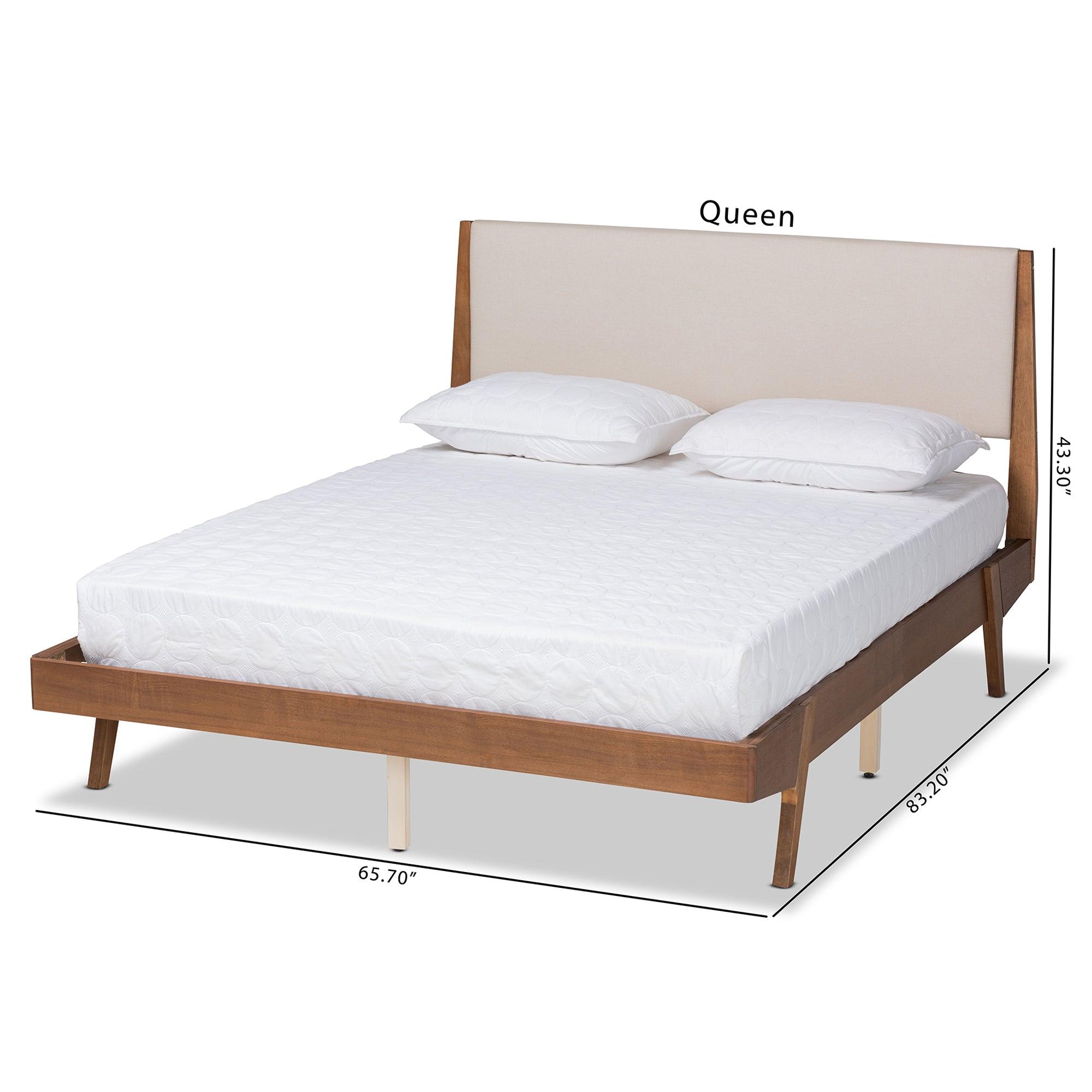 Senna Mid-Century Modern Fabric Upholstered and Finished Wood Platform Bed