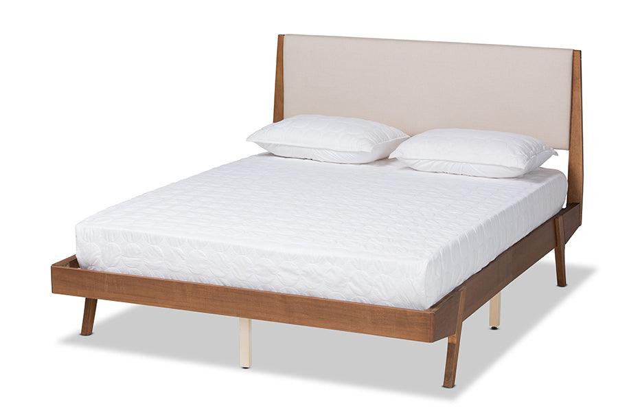 Senna Mid-Century Modern Fabric Upholstered and Finished Wood Platform Bed