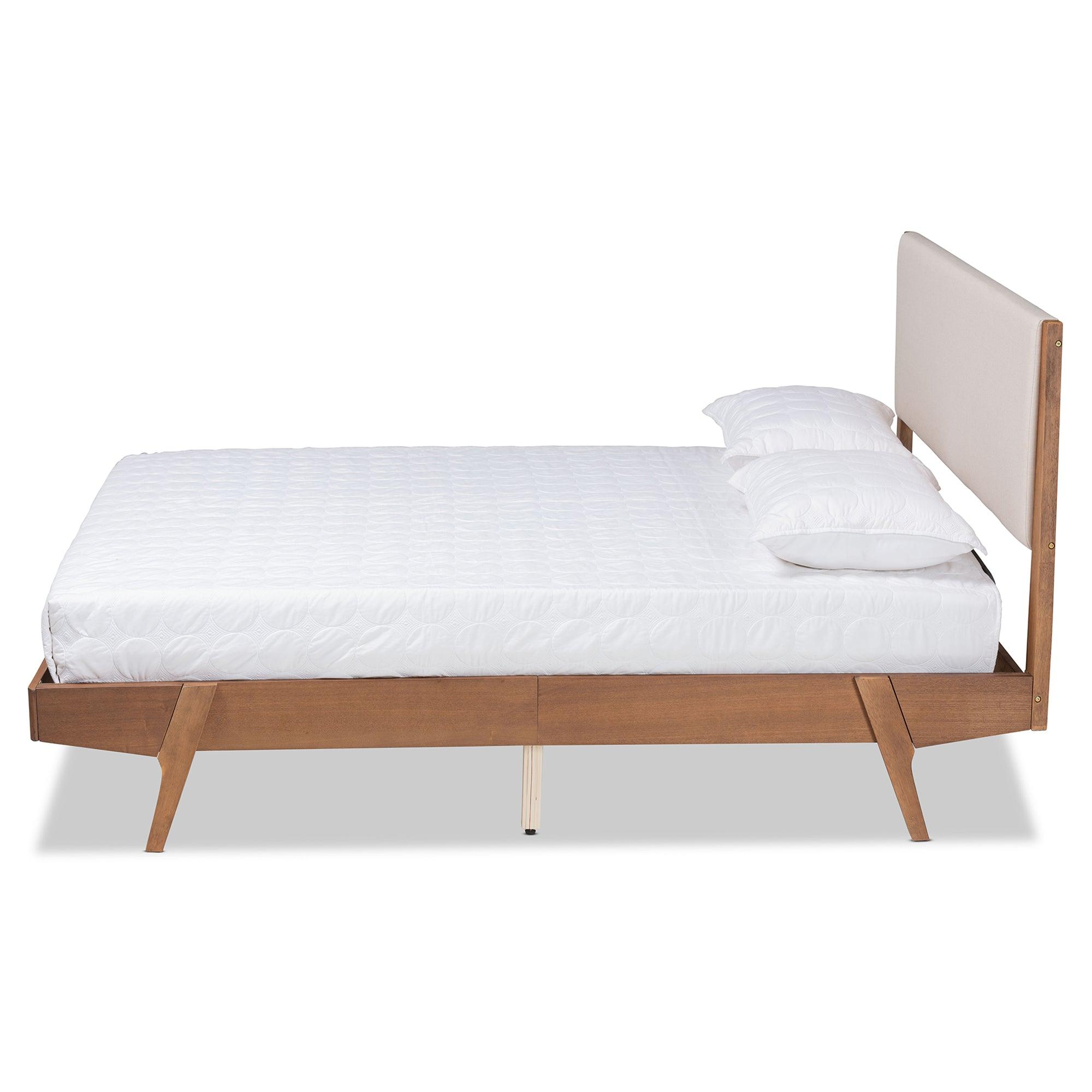 Senna Mid-Century Modern Fabric Upholstered and Finished Wood Platform Bed