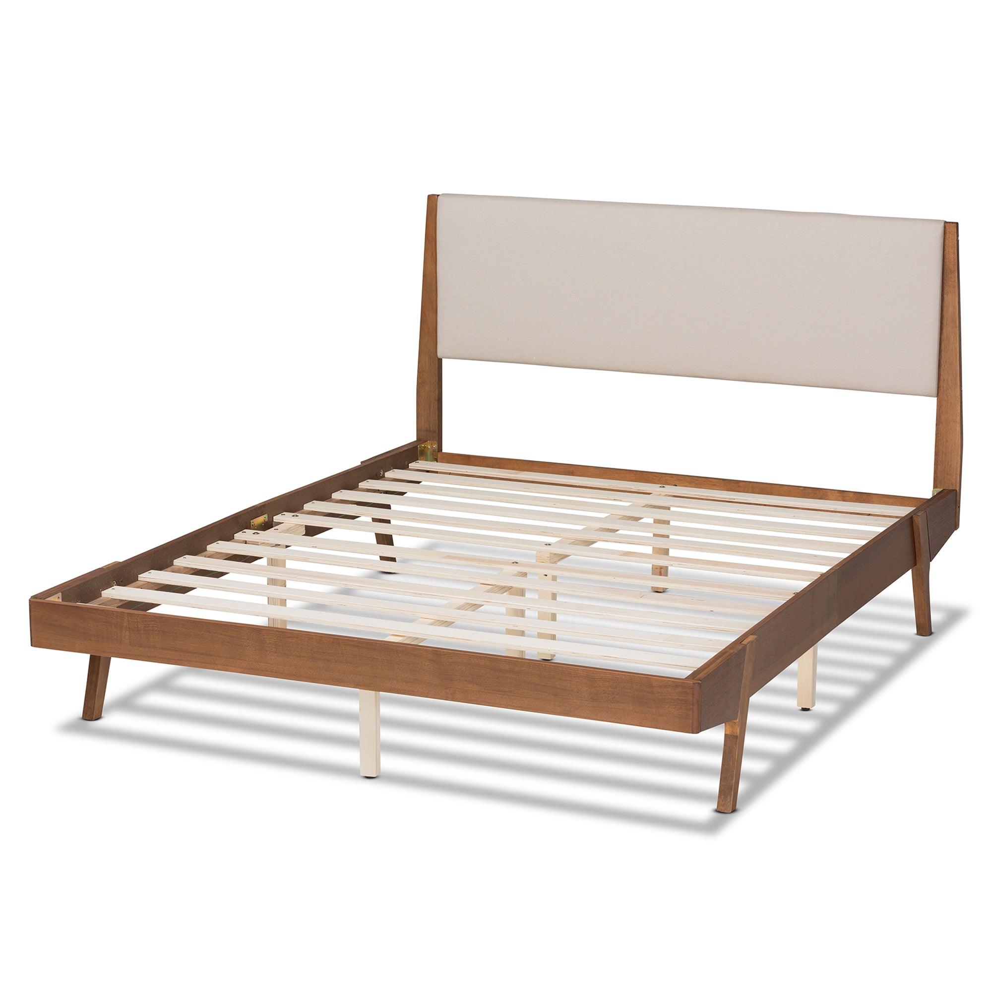 Senna Mid-Century Modern Fabric Upholstered and Finished Wood Platform Bed