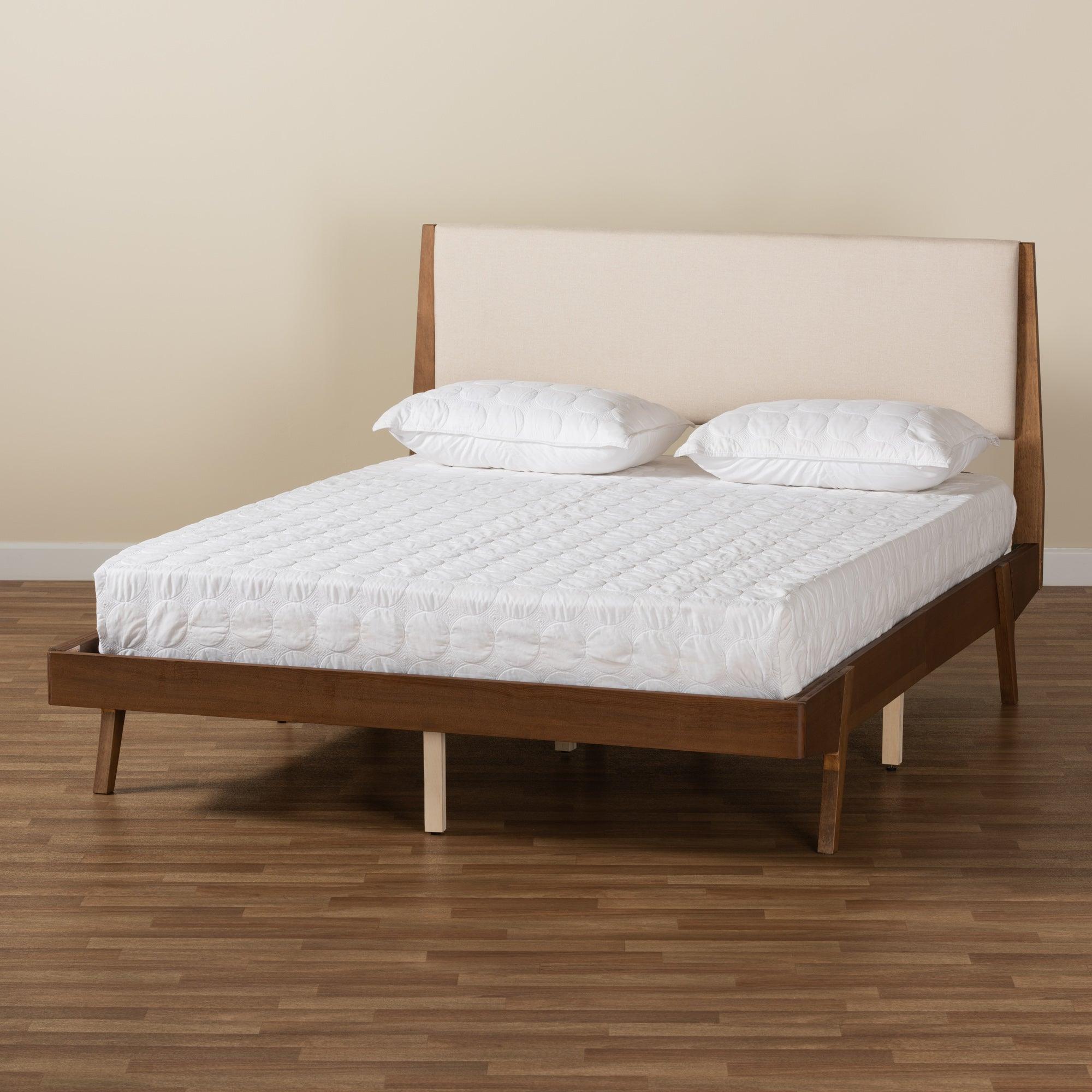 Senna Mid-Century Modern Fabric Upholstered and Finished Wood Platform Bed