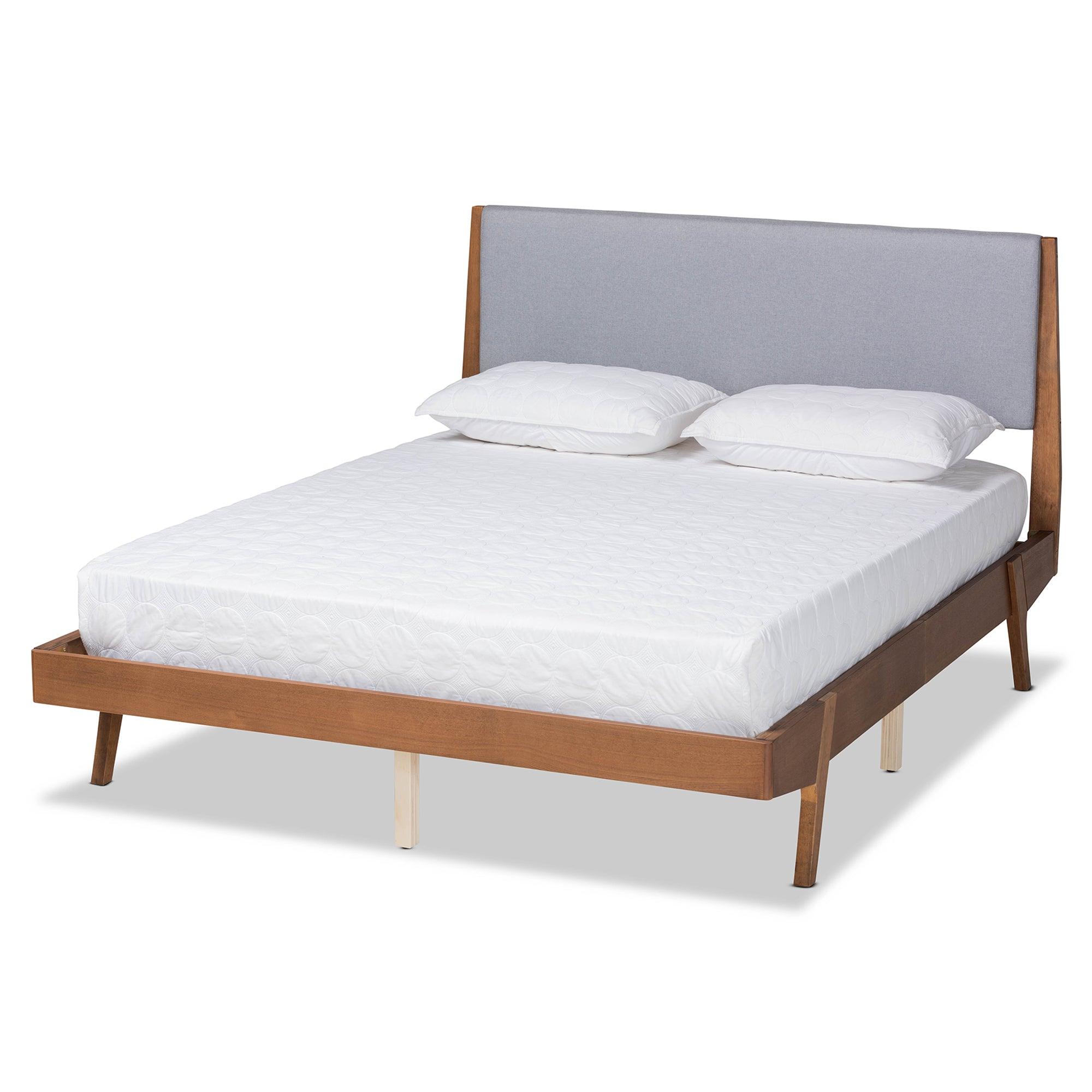 Senna Mid-Century Modern Fabric Upholstered and Finished Wood Platform Bed