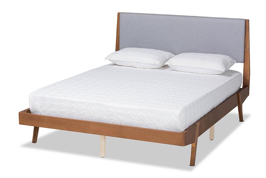 Senna Mid-Century Modern Fabric Upholstered and Finished Wood Platform Bed