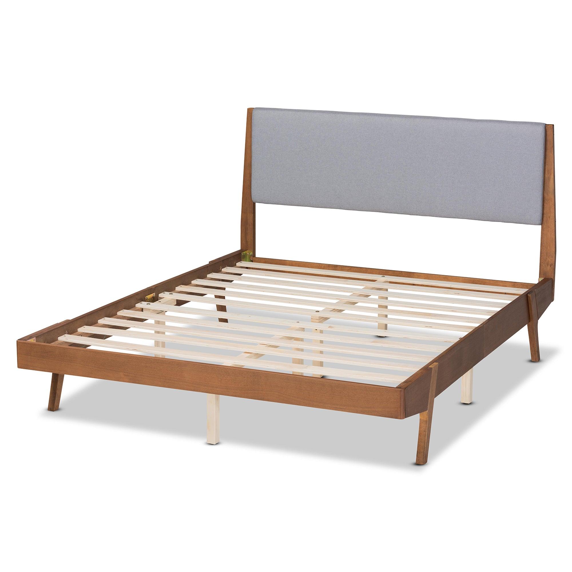 Senna Mid-Century Modern Fabric Upholstered and Finished Wood Platform Bed