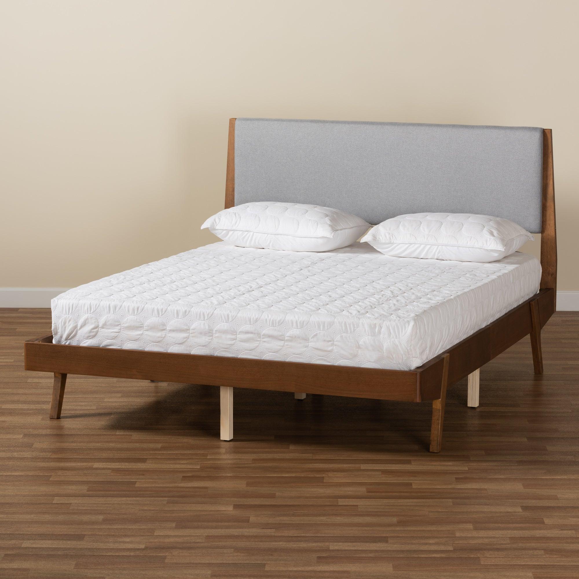 Senna Mid-Century Modern Fabric Upholstered and Finished Wood Platform Bed