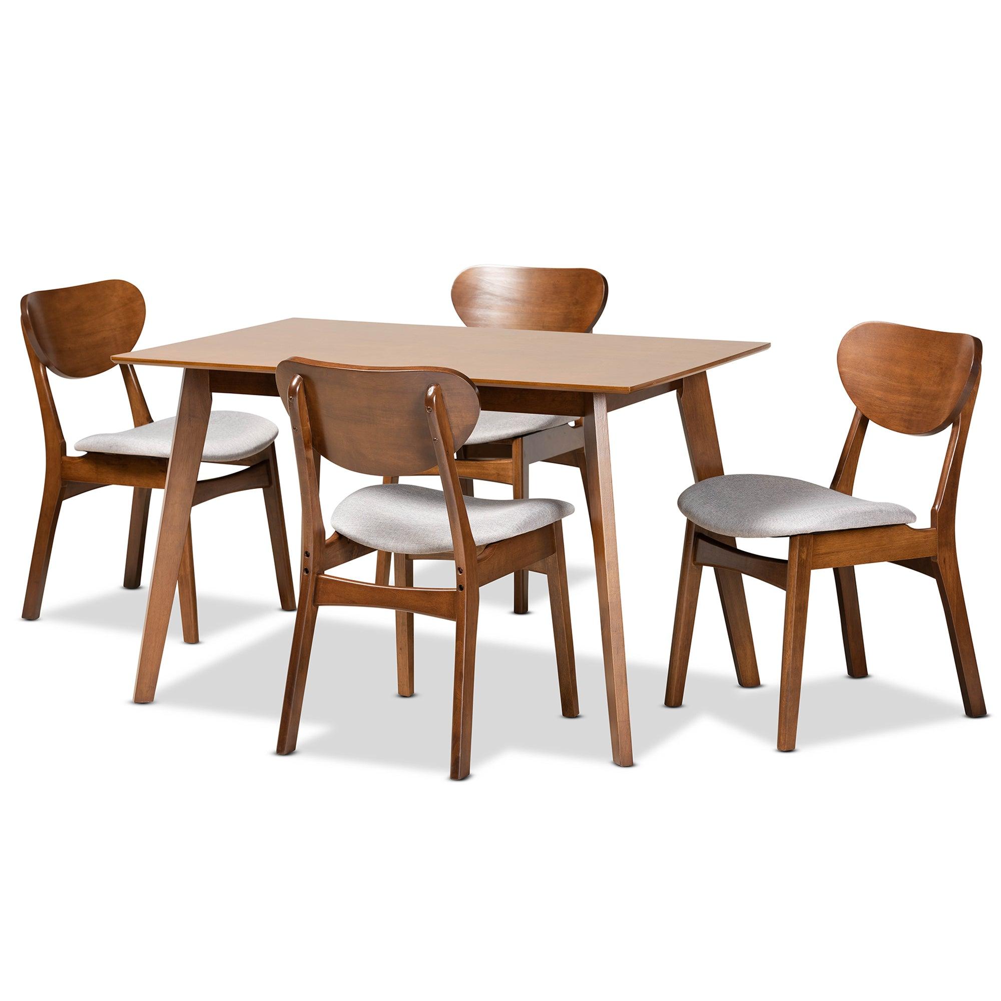 Katya Mid-Century Modern Fabric Upholstered and Finished Wood 5-Piece Dining Set