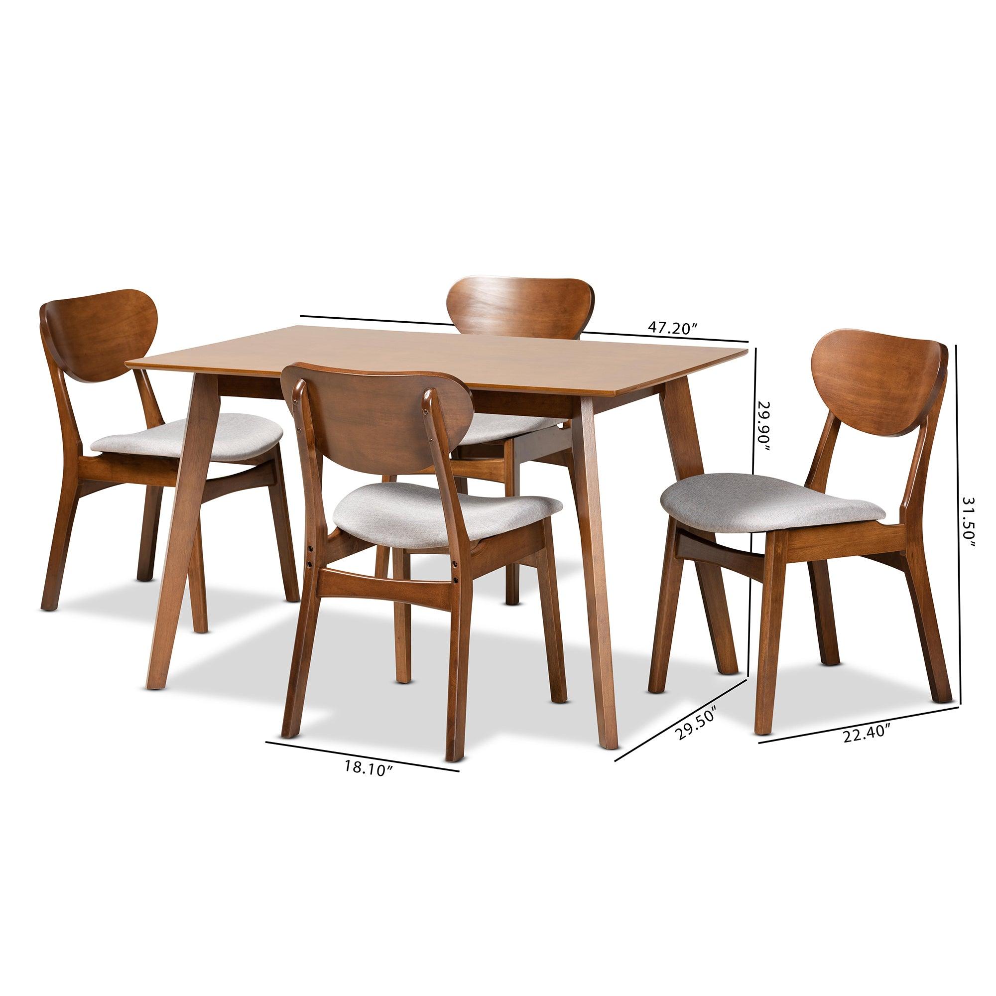 Katya Mid-Century Modern Fabric Upholstered and Finished Wood 5-Piece Dining Set