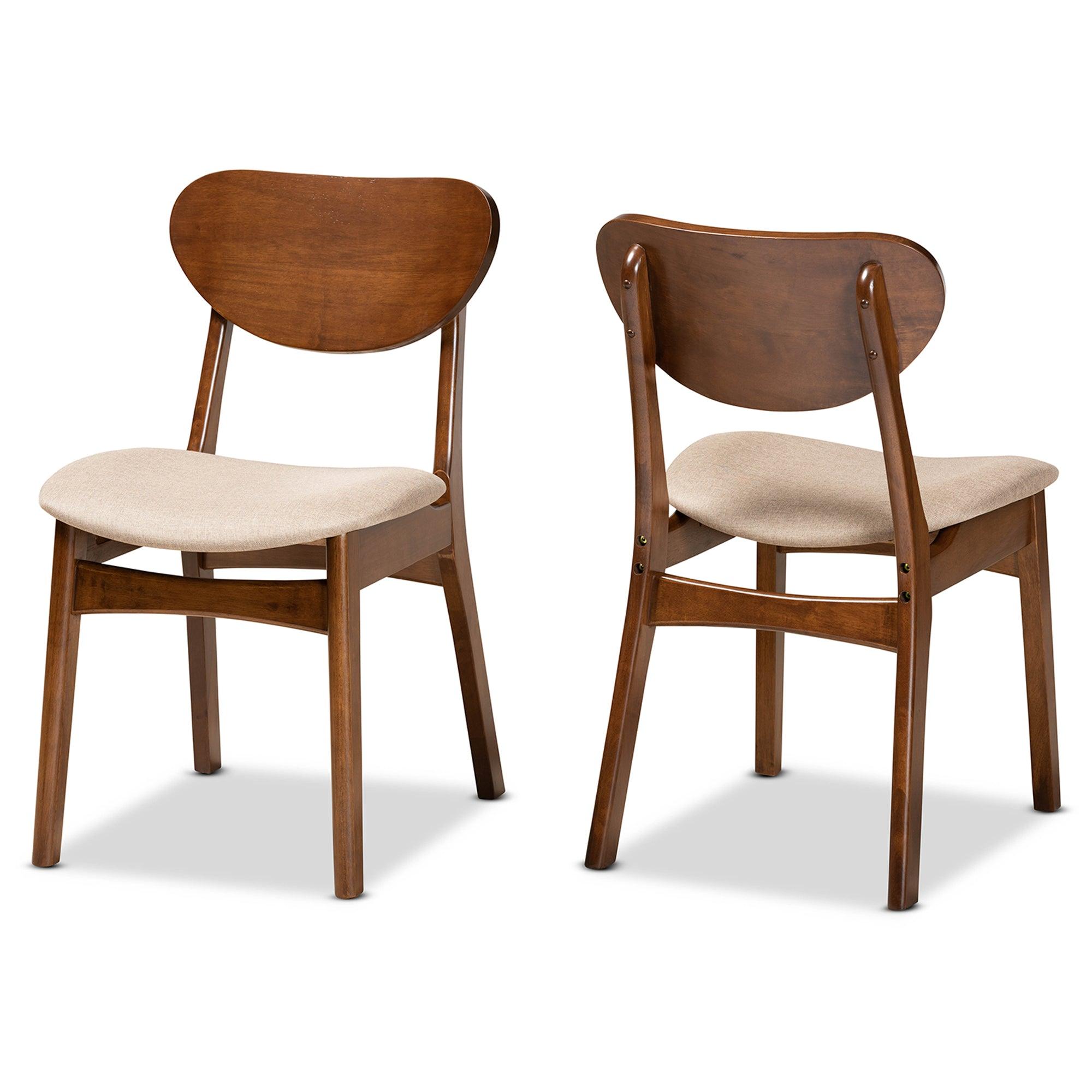 Katya Mid-Century Modern Sand Fabric Upholstered and Finished Wood 2-Piece Dining Chair Set