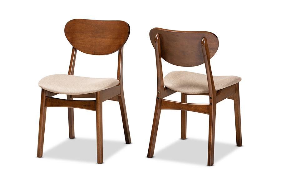 Katya Mid-Century Modern Sand Fabric Upholstered and Finished Wood 2-Piece Dining Chair Set