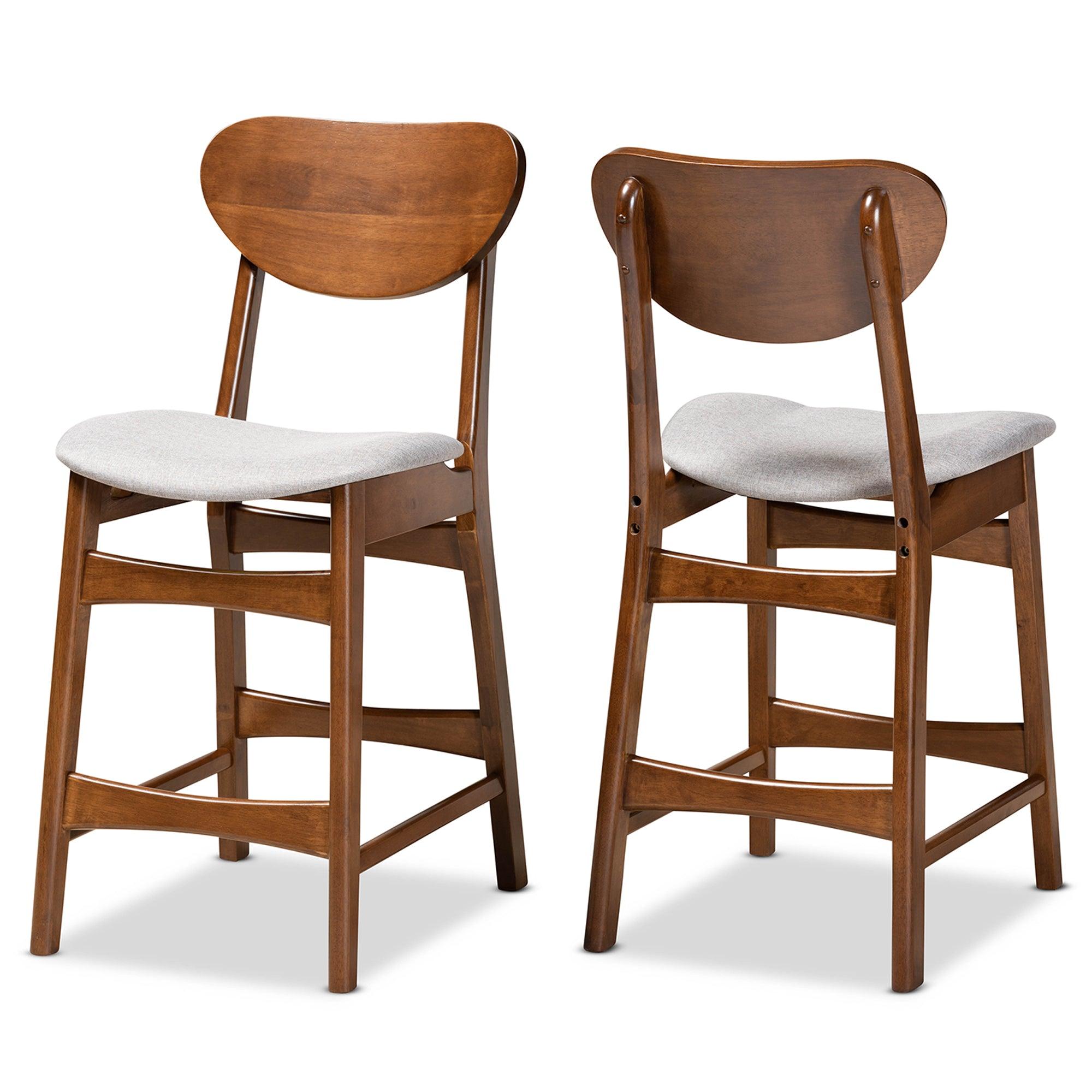 Katya Mid-Century Modern Fabric Upholstered and Finished Wood 2-Piece Counter Stool Set