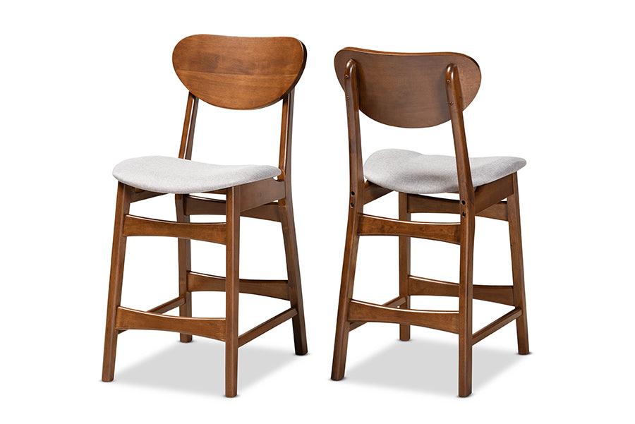 Katya Mid-Century Modern Fabric Upholstered and Finished Wood 2-Piece Counter Stool Set