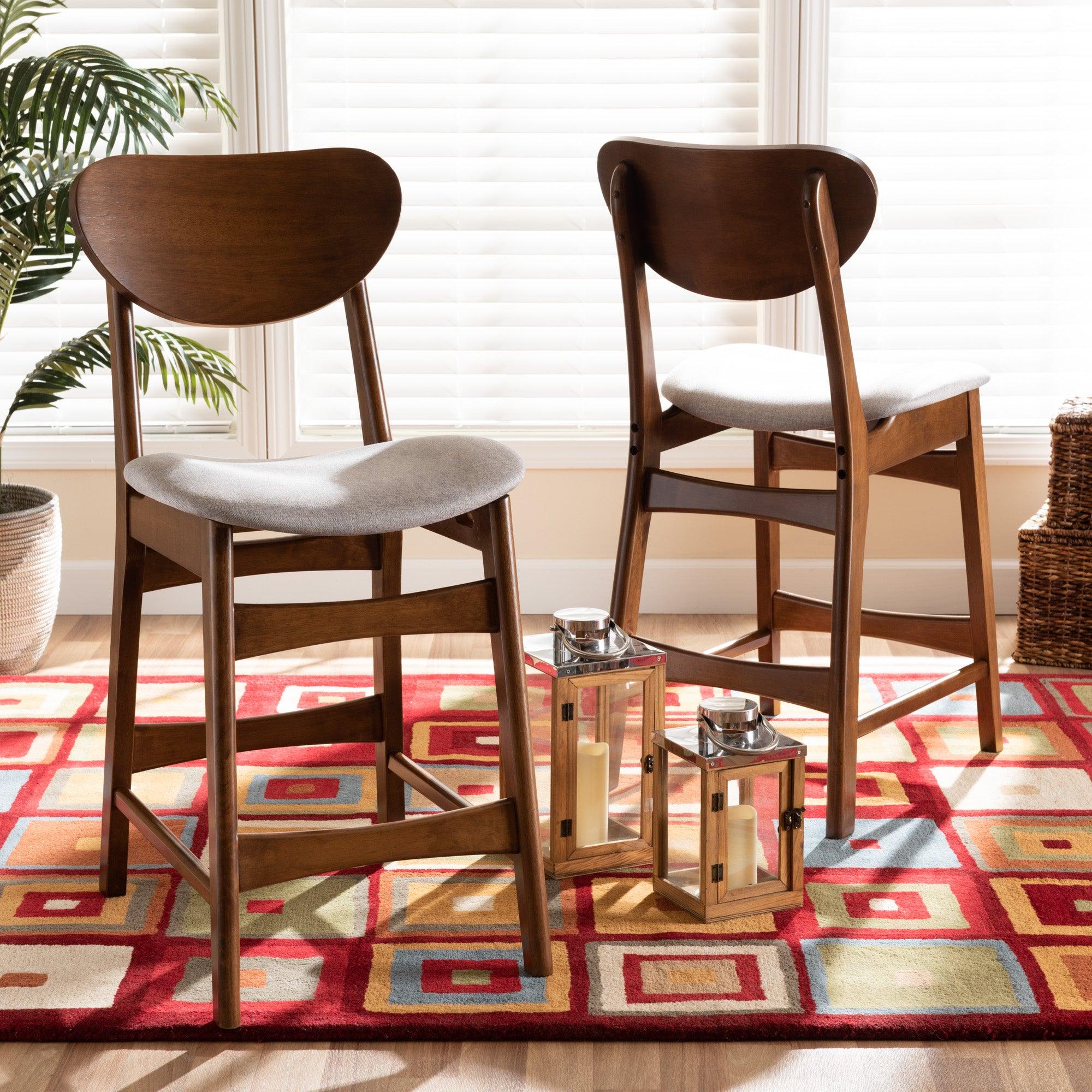 Katya Mid-Century Modern Fabric Upholstered and Finished Wood 2-Piece Counter Stool Set