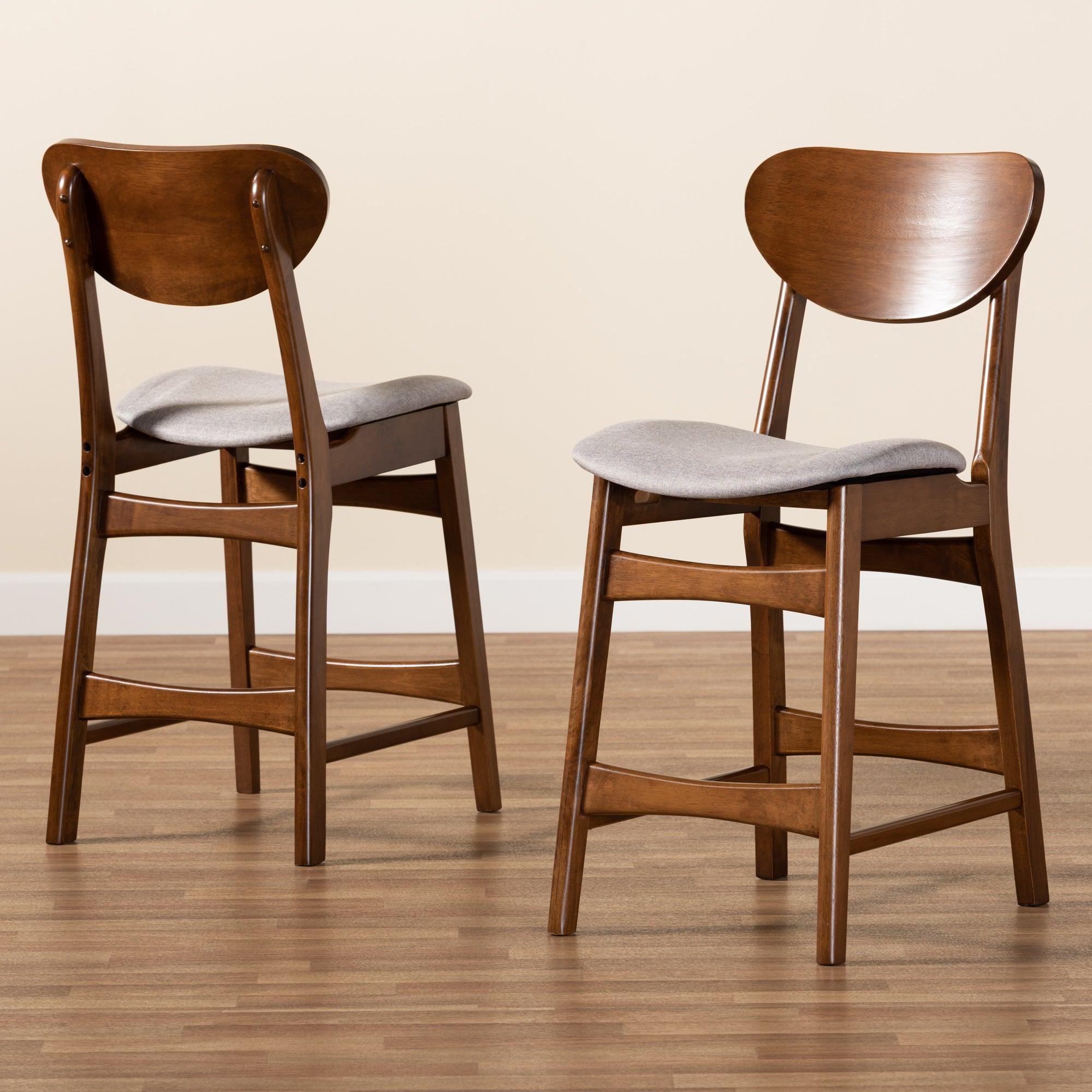 Katya Mid-Century Modern Fabric Upholstered and Finished Wood 2-Piece Counter Stool Set