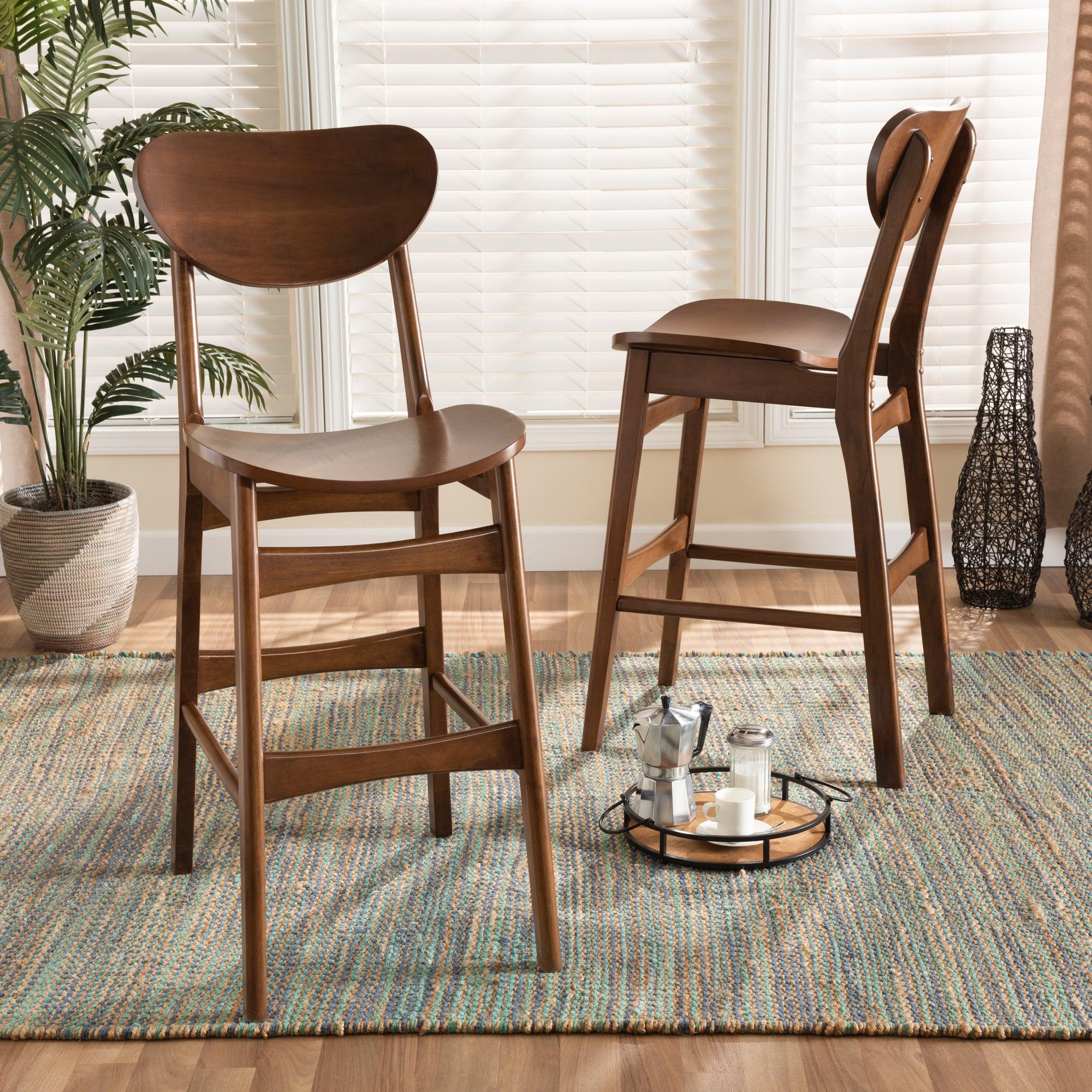 Katya Mid-Century Modern Finished Wood 2-Piece Bar Stool Set