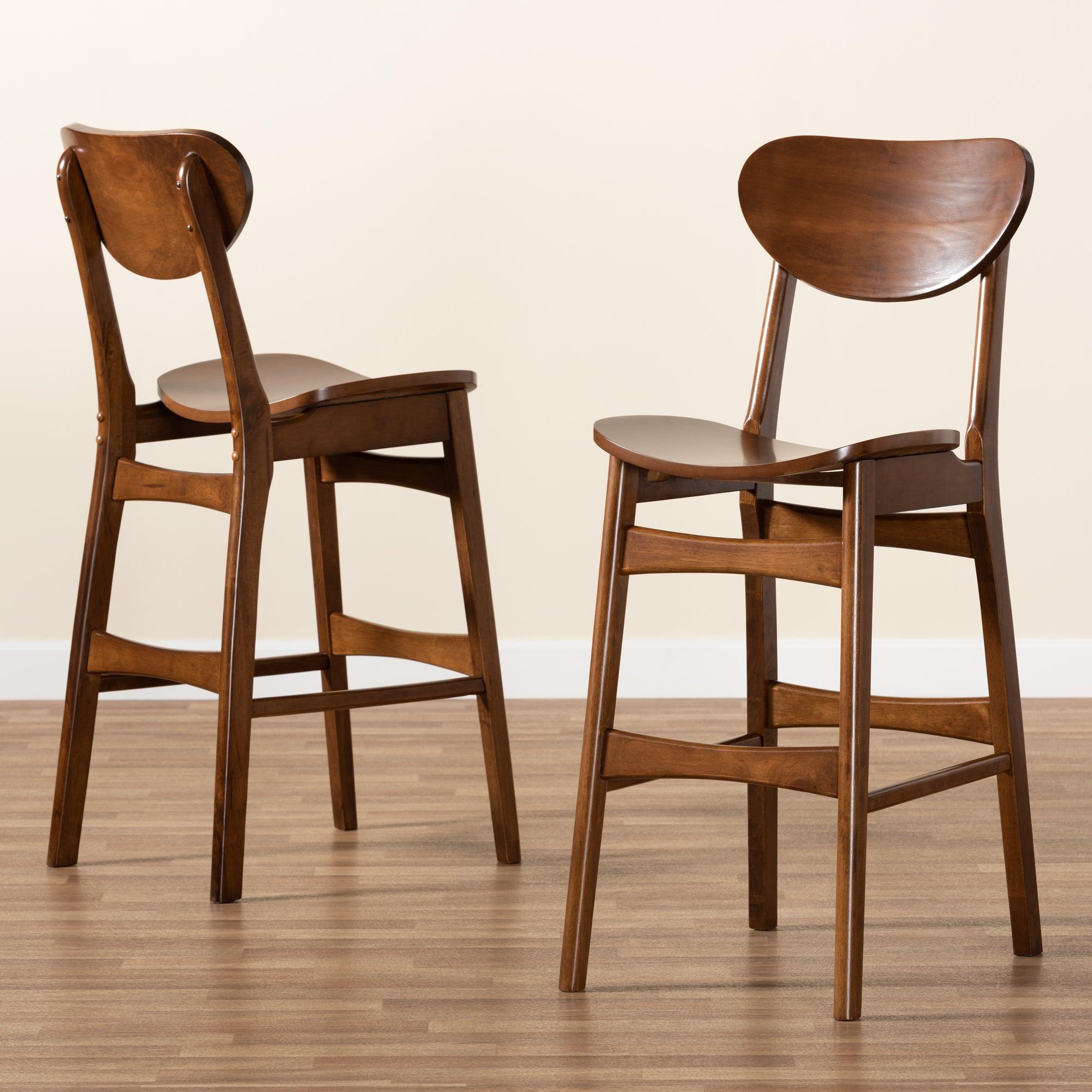 Katya Mid-Century Modern Finished Wood 2-Piece Bar Stool Set