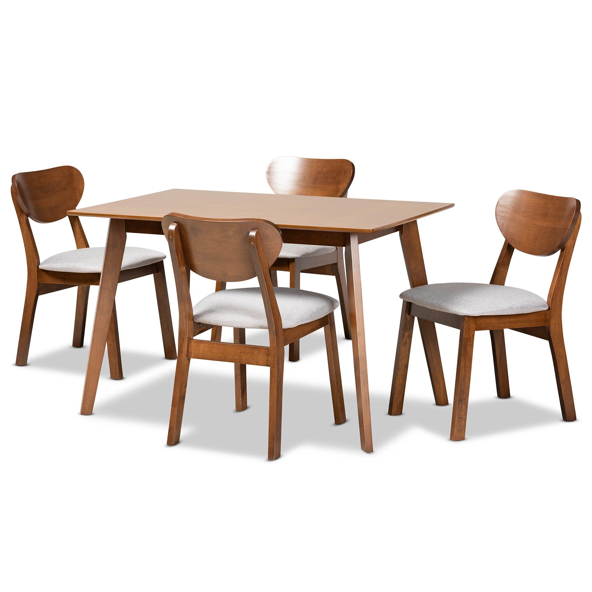 Damara Mid-Century Modern Fabric Upholstered and Finished Wood 5-Piece Dining Set