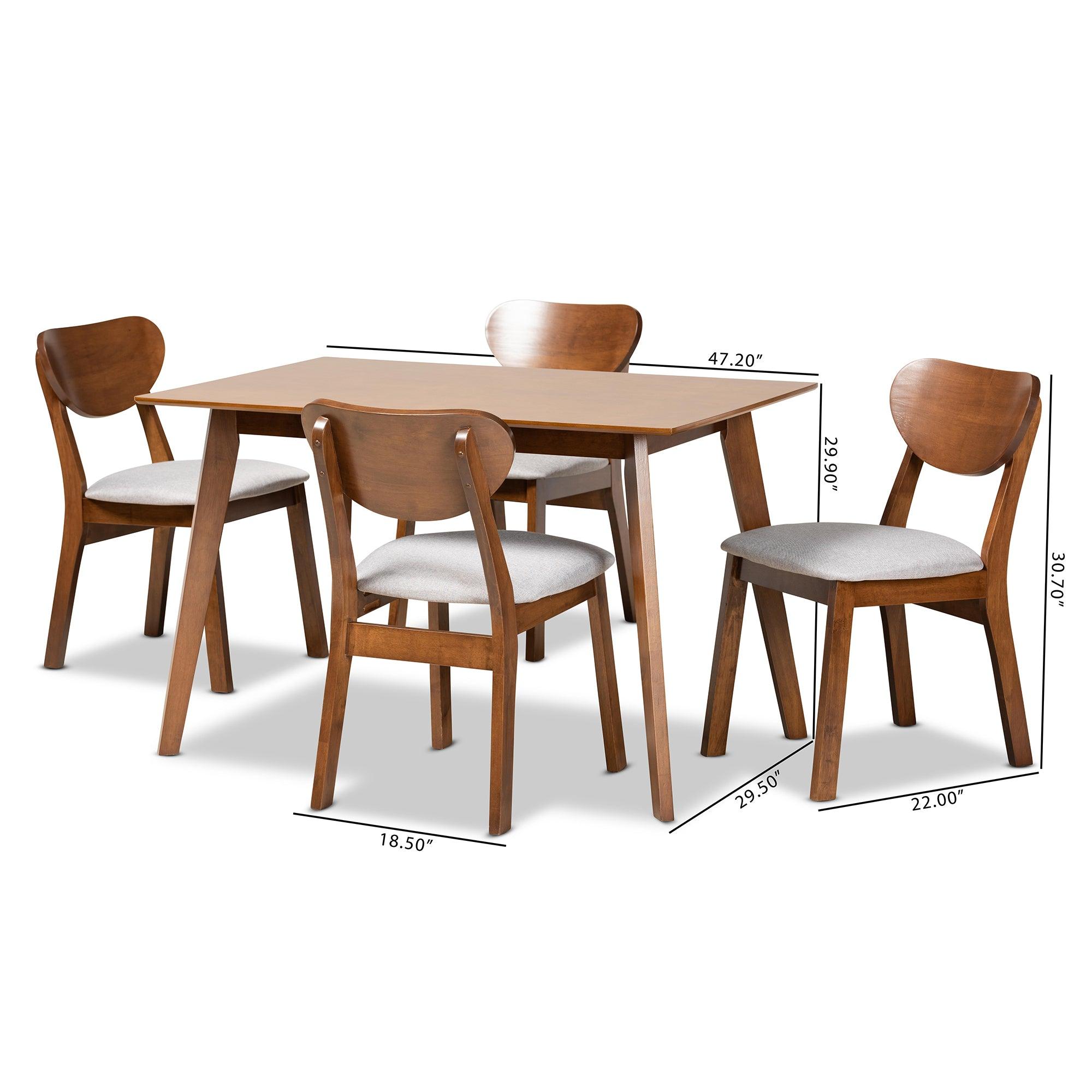 Damara Mid-Century Modern Fabric Upholstered and Finished Wood 5-Piece Dining Set