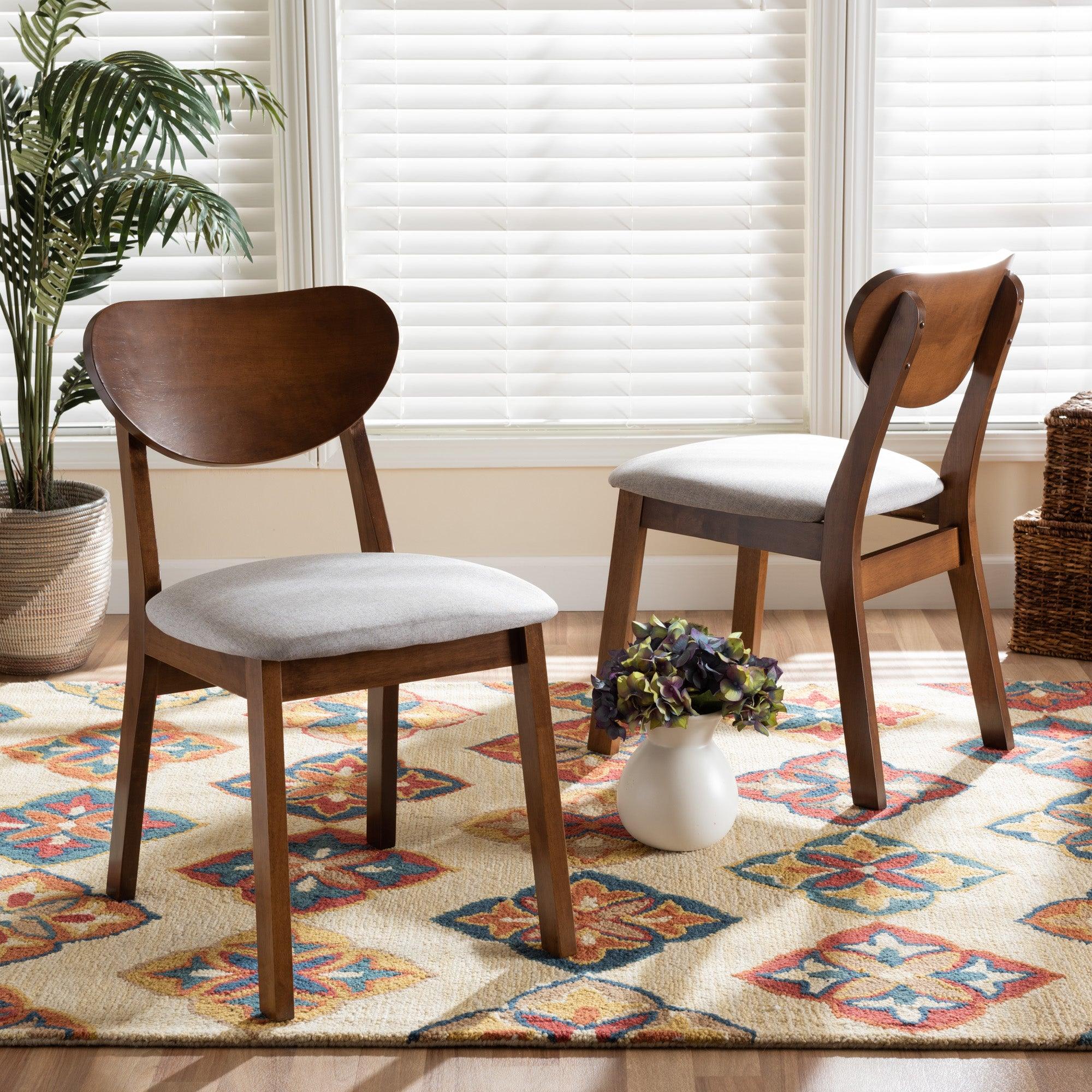 Damara Mid-Century Modern Fabric Upholstered and Finished Wood 2-Piece Dining Chair Set