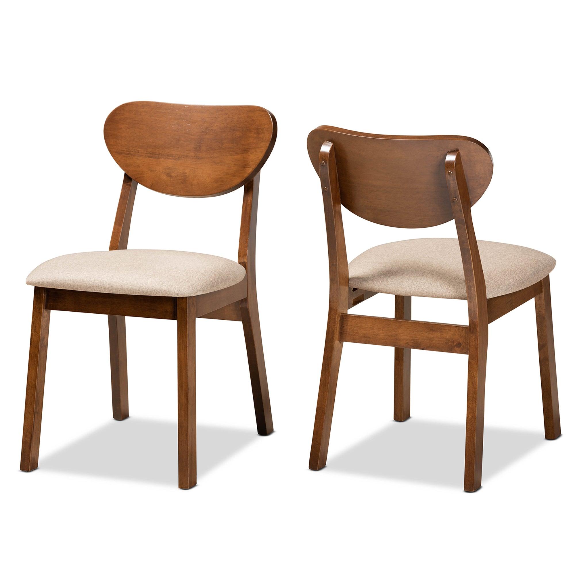 Damara Mid-Century Modern Sand Fabric Upholstered and Finished Wood 2-Piece Dining Chair Set