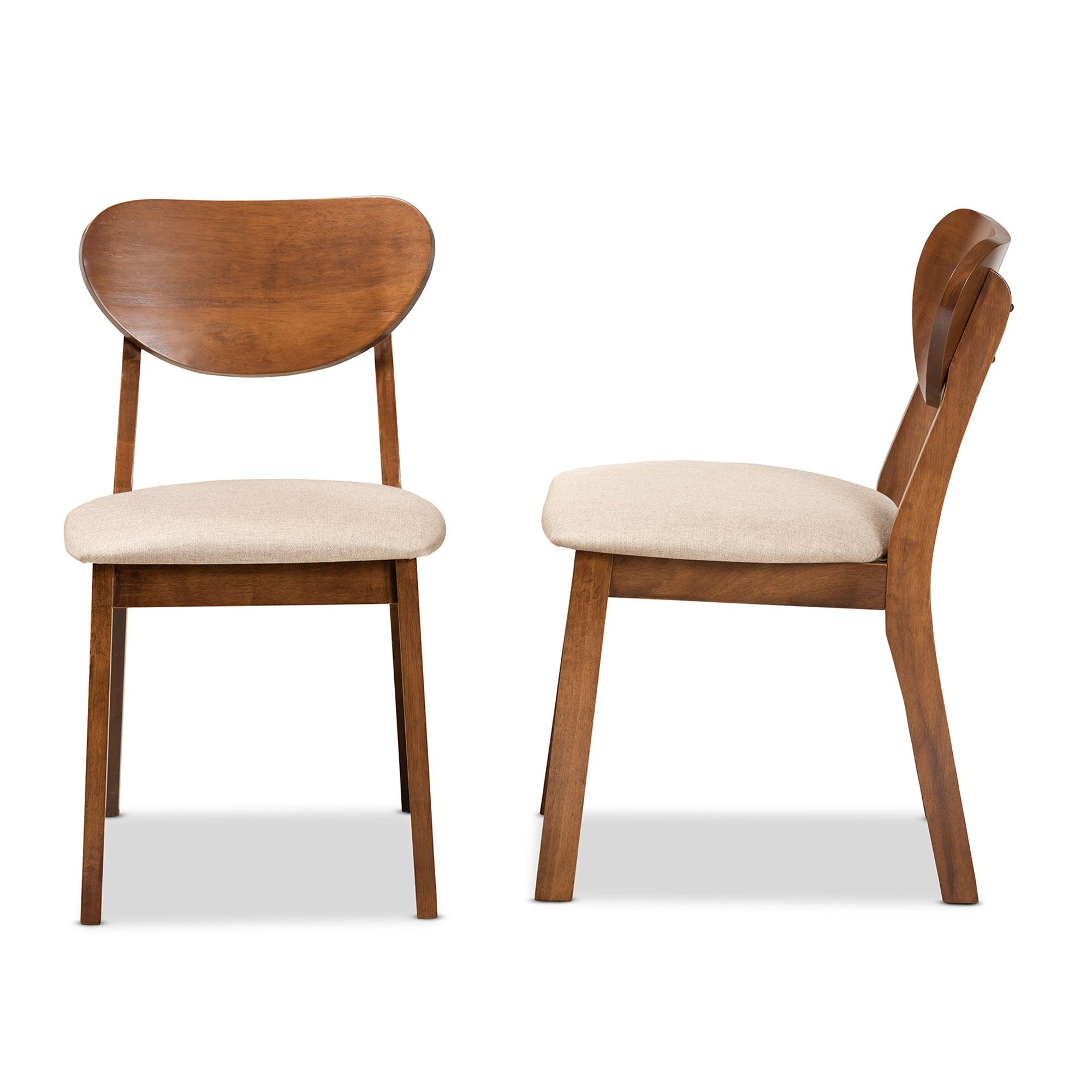 Damara Mid-Century Modern Sand Fabric Upholstered and Finished Wood 2-Piece Dining Chair Set