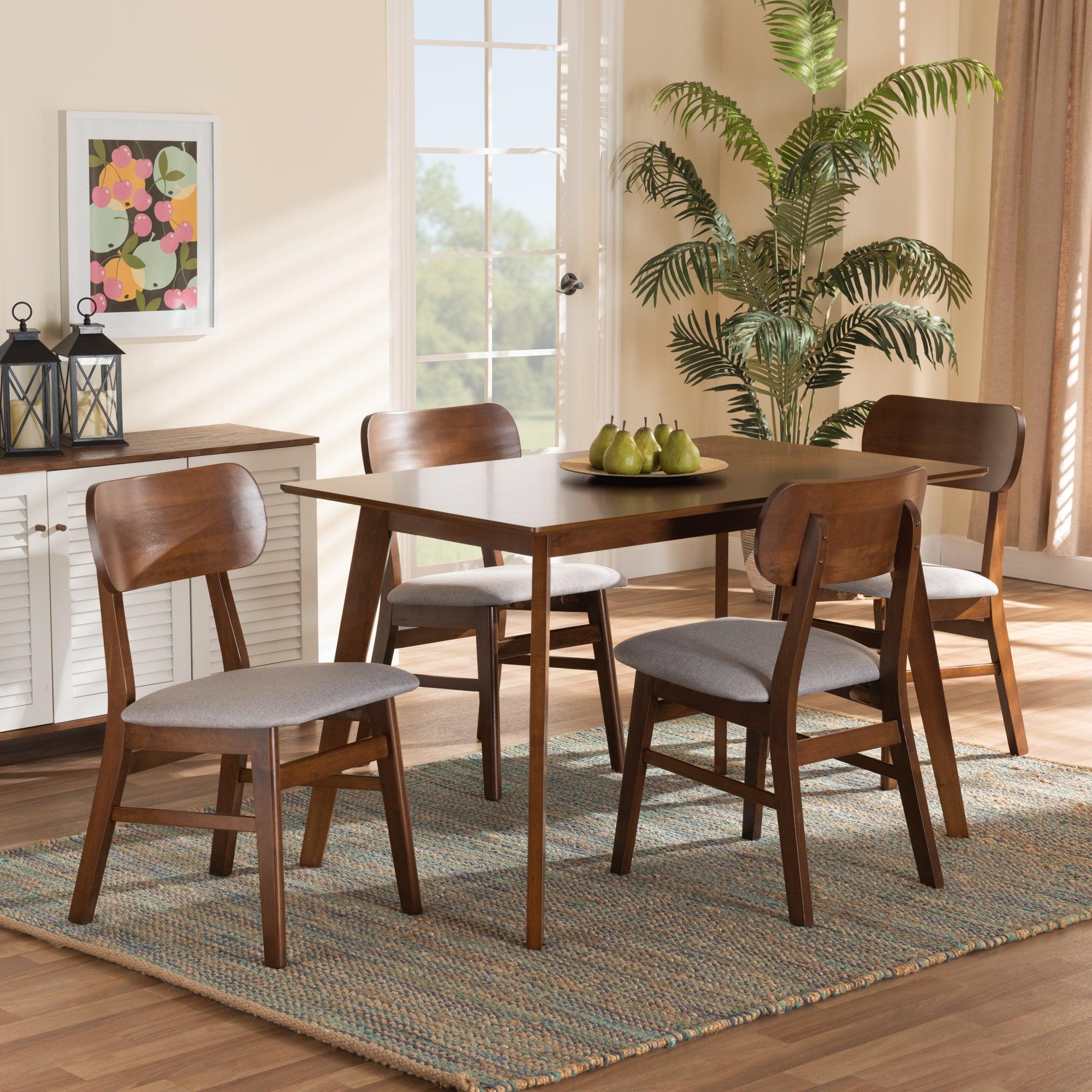 Euclid Mid-Century Modern Fabric Upholstered and Finished Wood 5-Piece Dining Set