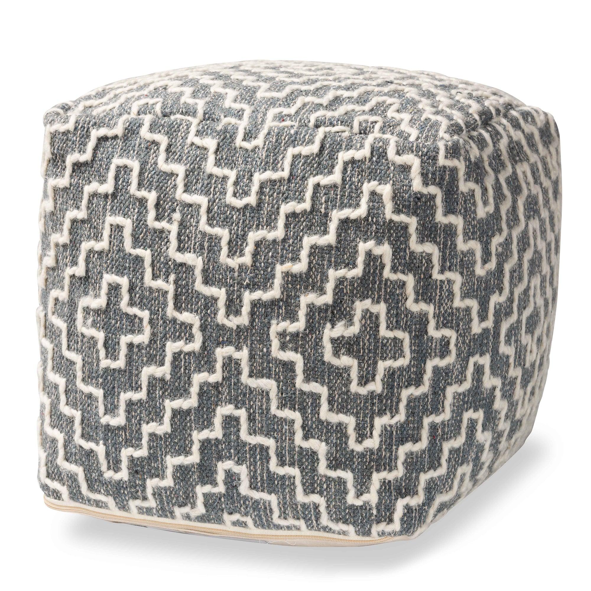 Benjamin Modern and Contemporary Bohemian and Handwoven Cotton Blend Pouf Ottoman