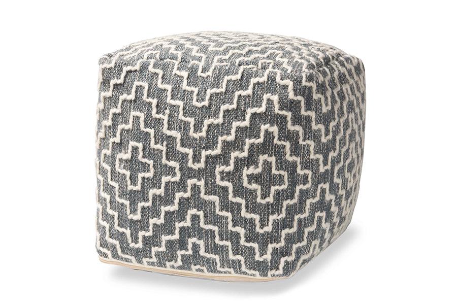 Benjamin Modern and Contemporary Bohemian and Handwoven Cotton Blend Pouf Ottoman