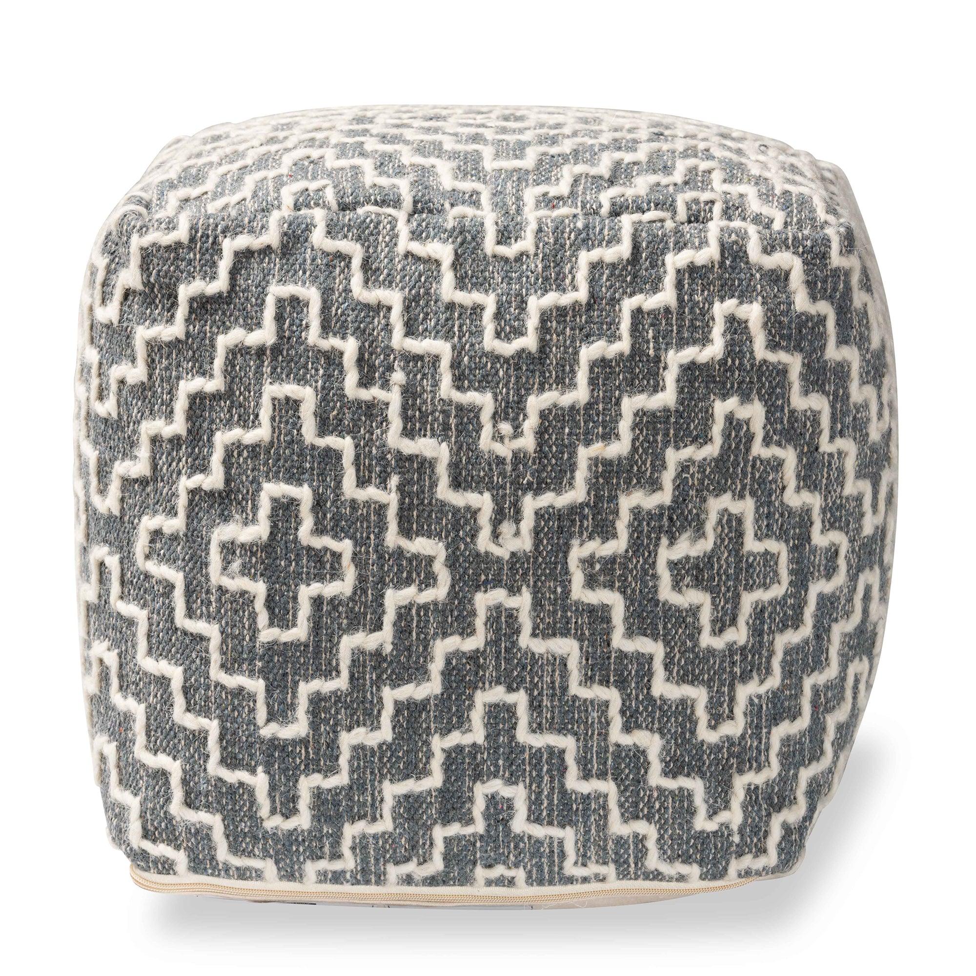 Benjamin Modern and Contemporary Bohemian and Handwoven Cotton Blend Pouf Ottoman