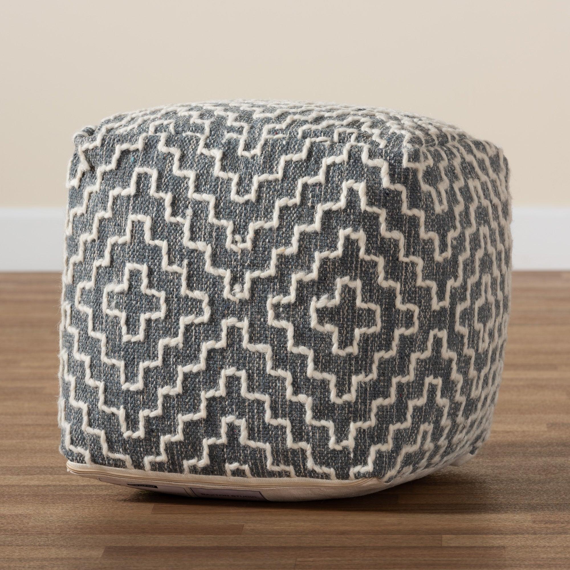 Benjamin Modern and Contemporary Bohemian and Handwoven Cotton Blend Pouf Ottoman