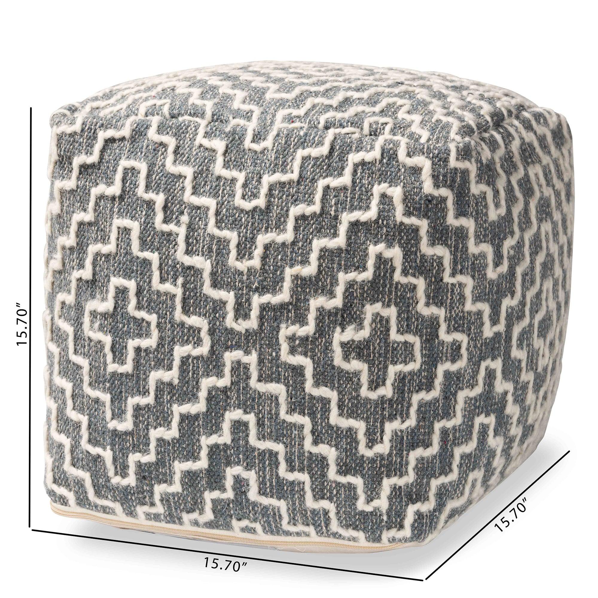 Benjamin Modern and Contemporary Bohemian and Handwoven Cotton Blend Pouf Ottoman