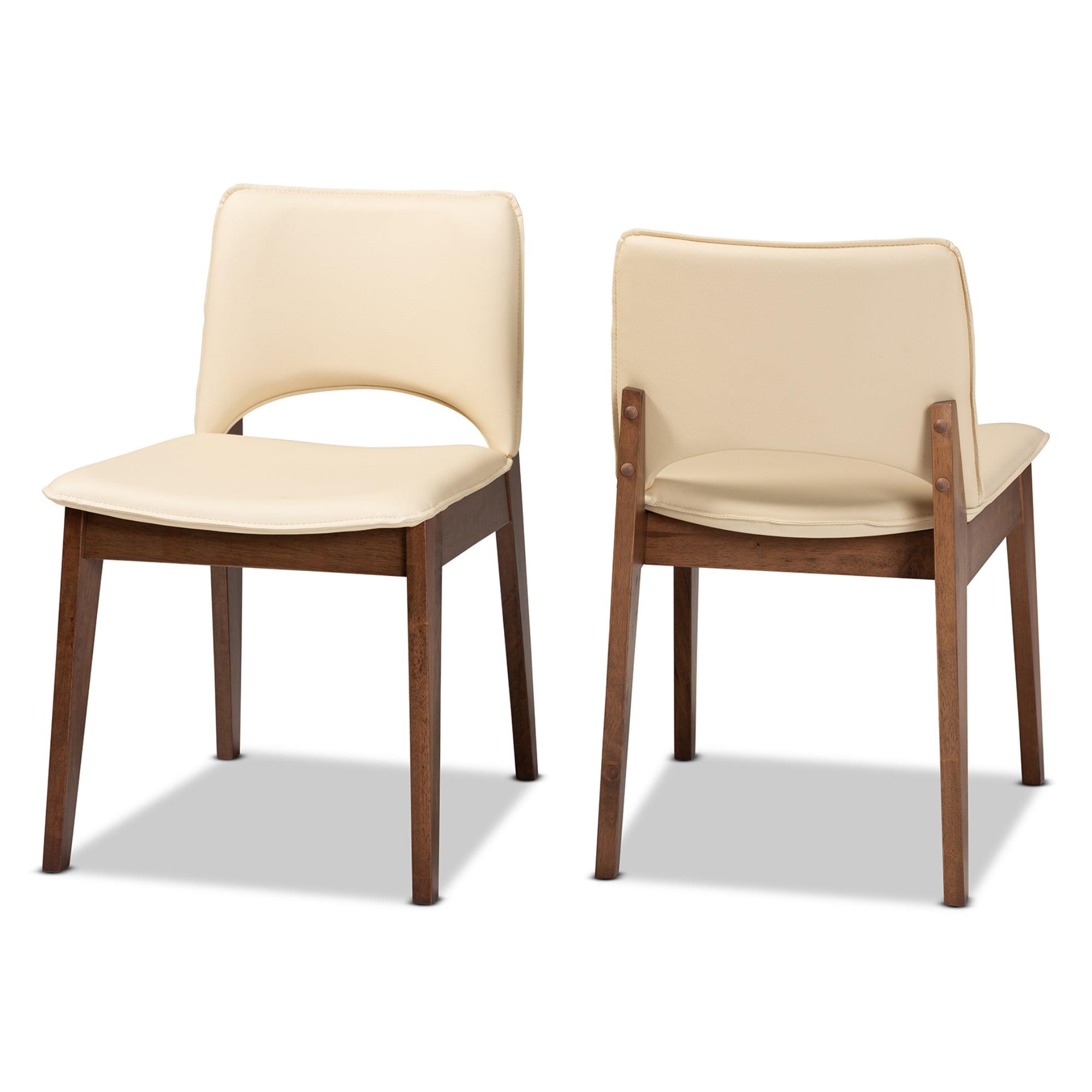 Afton Mid-Century Modern Faux Leather Upholstered and Finished Wood 2-Piece Dining Chair Set