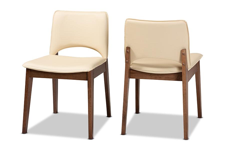 Afton Mid-Century Modern Faux Leather Upholstered and Finished Wood 2-Piece Dining Chair Set