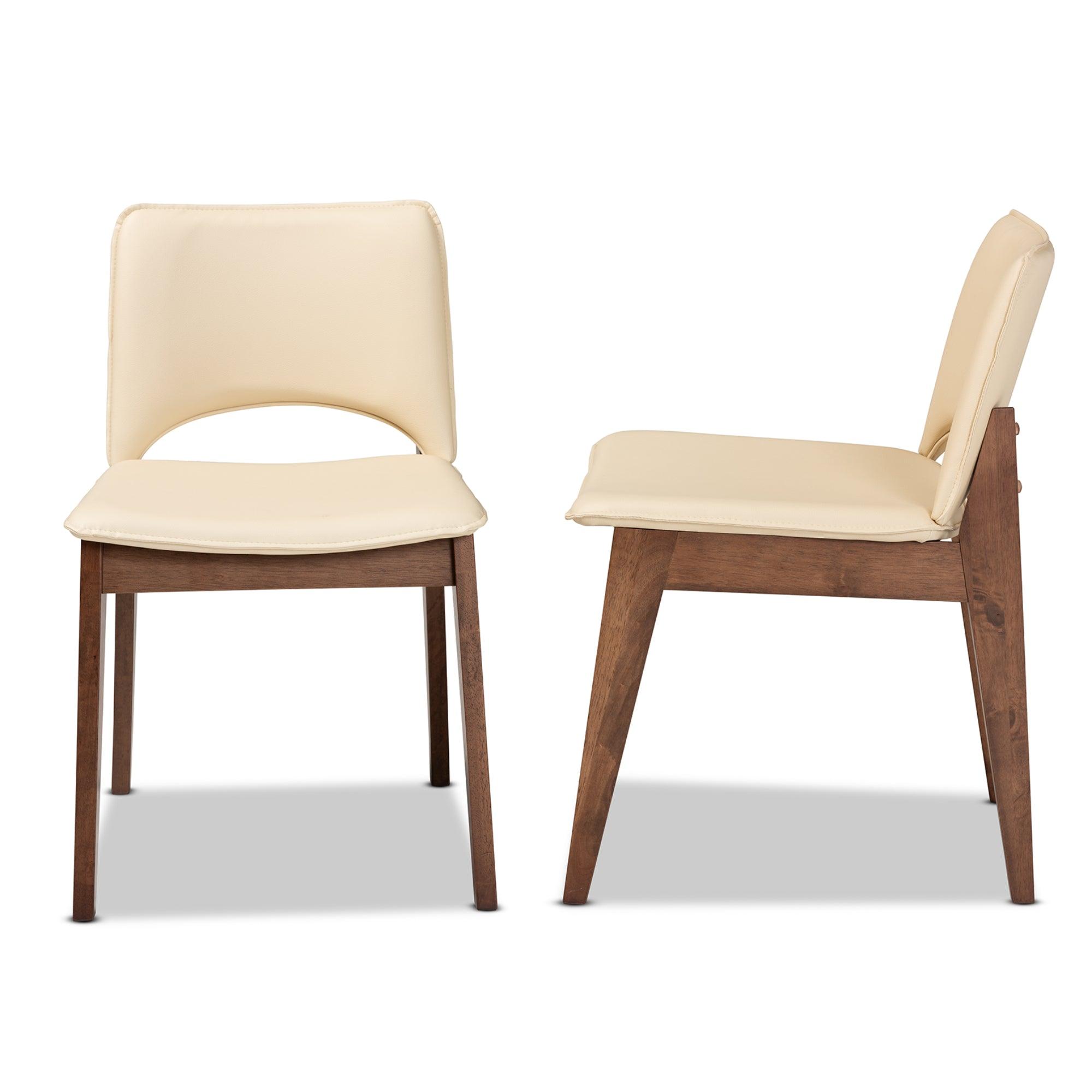 Afton Mid-Century Modern Faux Leather Upholstered and Finished Wood 2-Piece Dining Chair Set