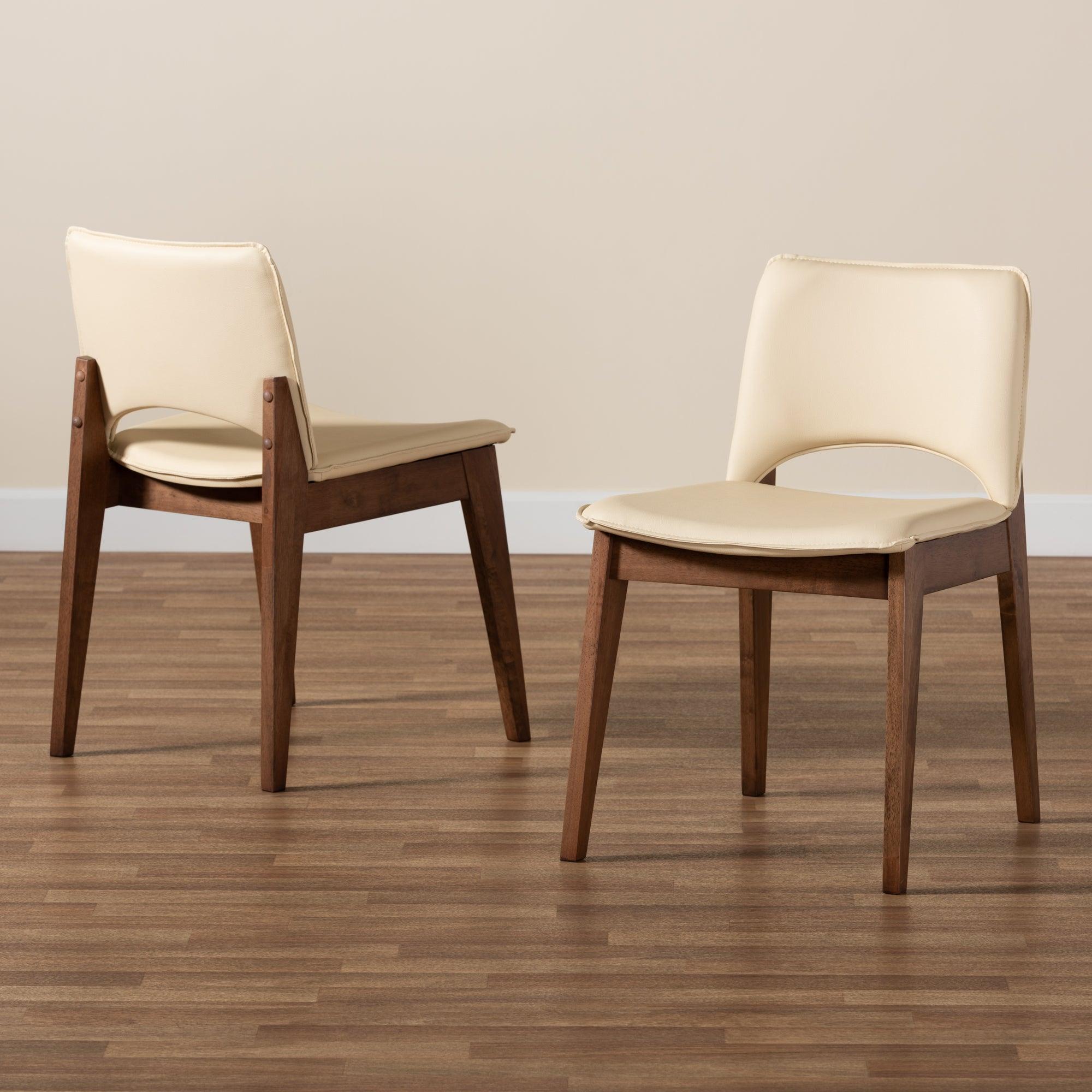 Afton Mid-Century Modern Faux Leather Upholstered and Finished Wood 2-Piece Dining Chair Set