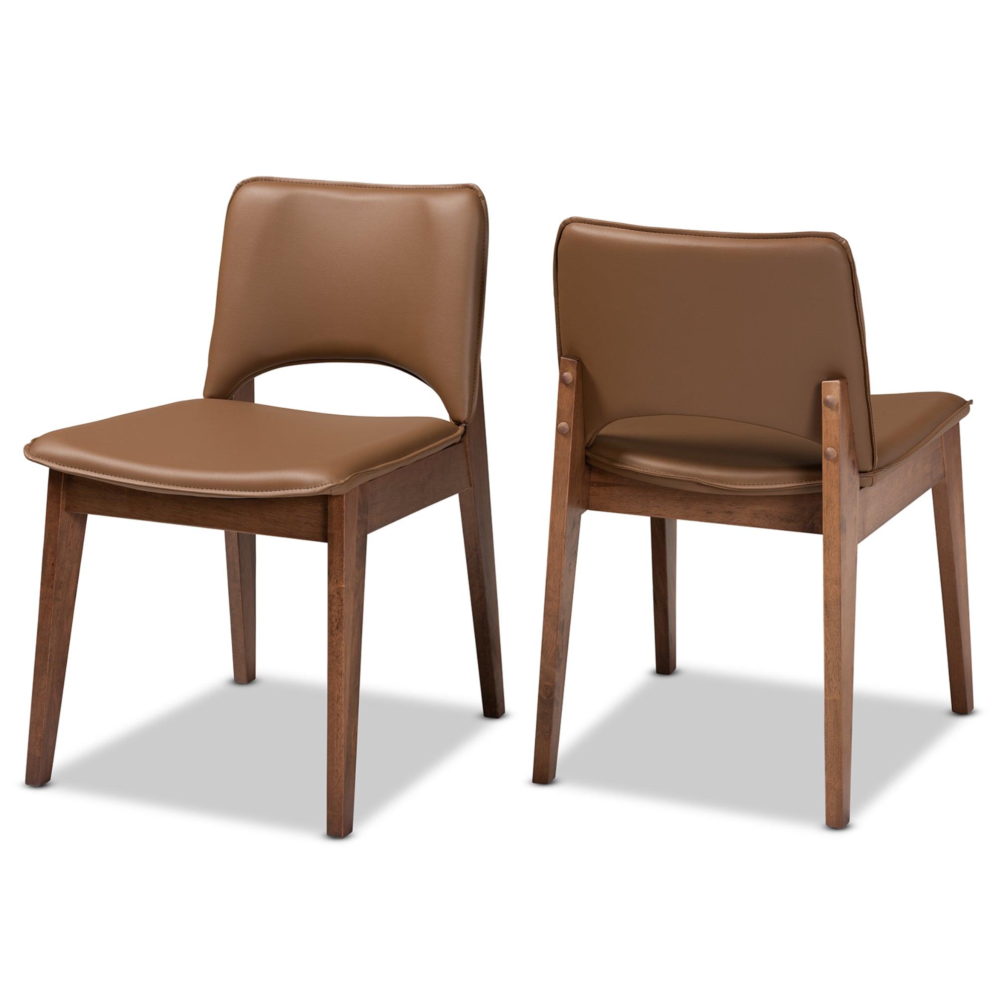 Afton Mid-Century Modern Faux Leather Upholstered and Finished Wood 2-Piece Dining Chair Set