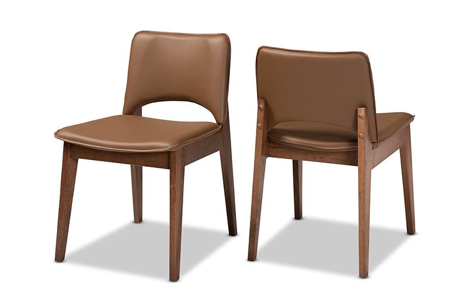 Afton Mid-Century Modern Faux Leather Upholstered and Finished Wood 2-Piece Dining Chair Set