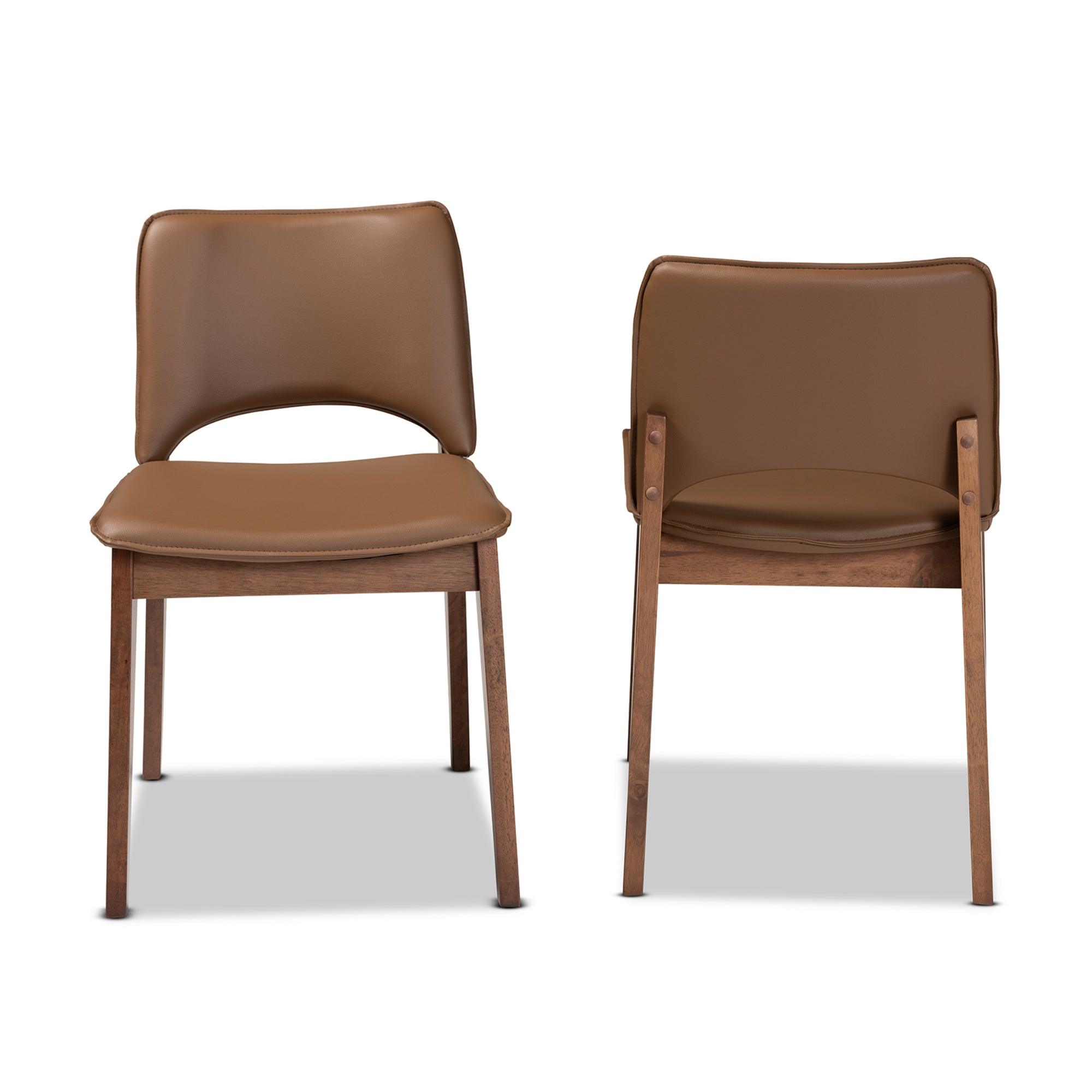 Afton Mid-Century Modern Faux Leather Upholstered and Finished Wood 2-Piece Dining Chair Set