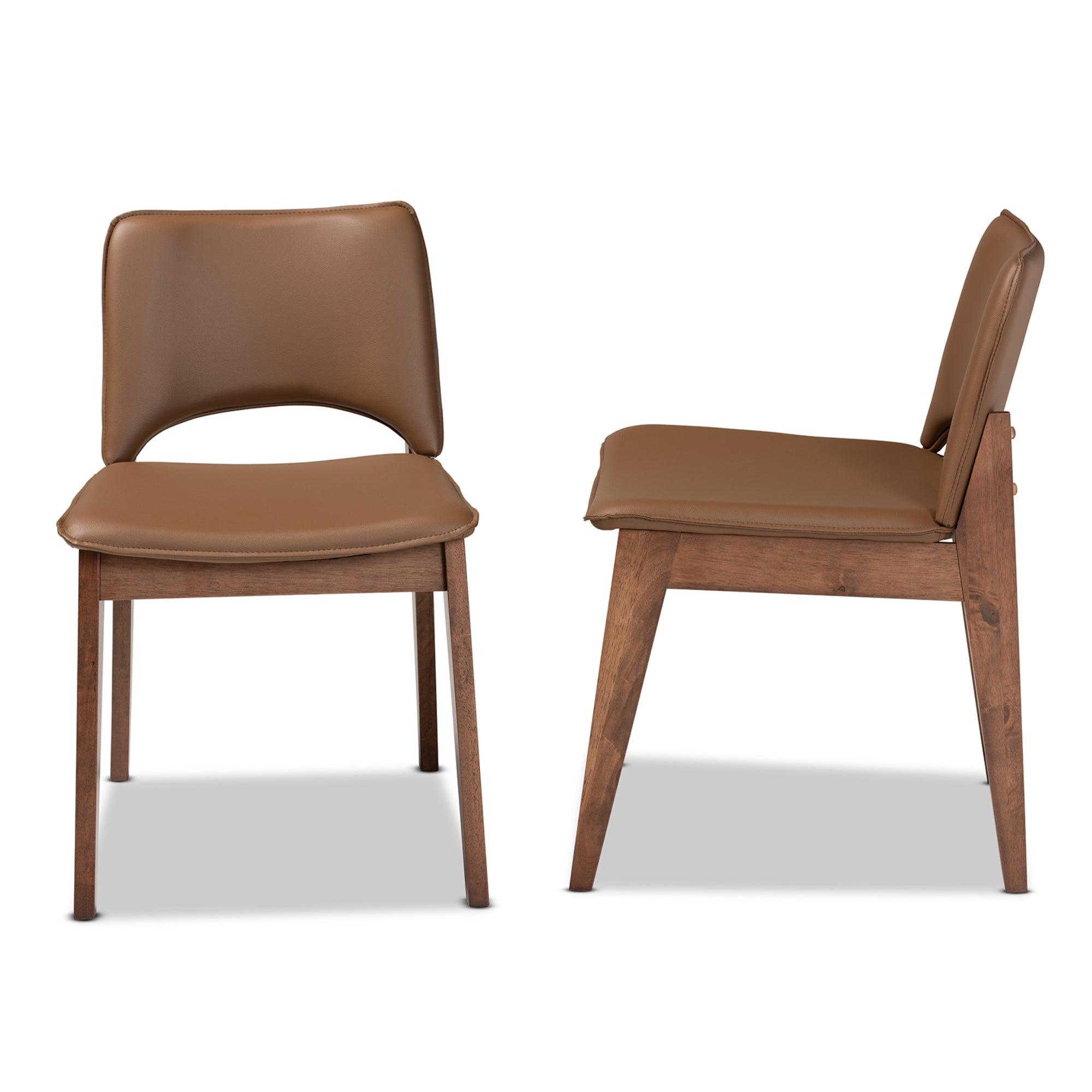 Afton Mid-Century Modern Faux Leather Upholstered and Finished Wood 2-Piece Dining Chair Set