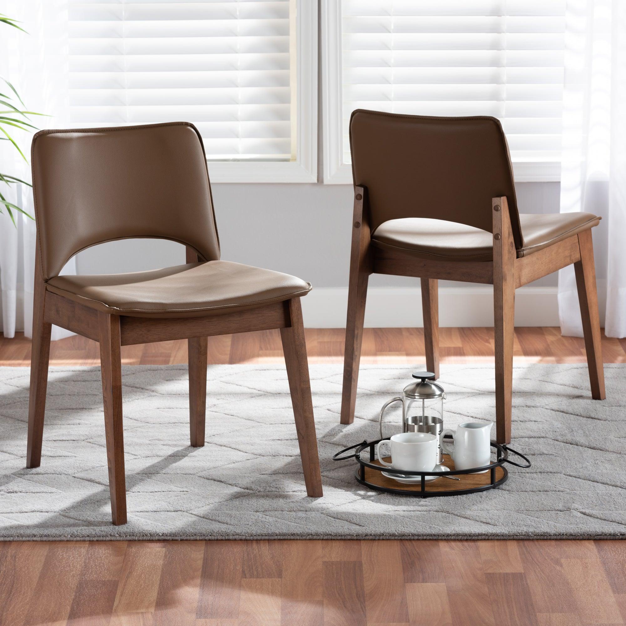 Afton Mid-Century Modern Faux Leather Upholstered and Finished Wood 2-Piece Dining Chair Set