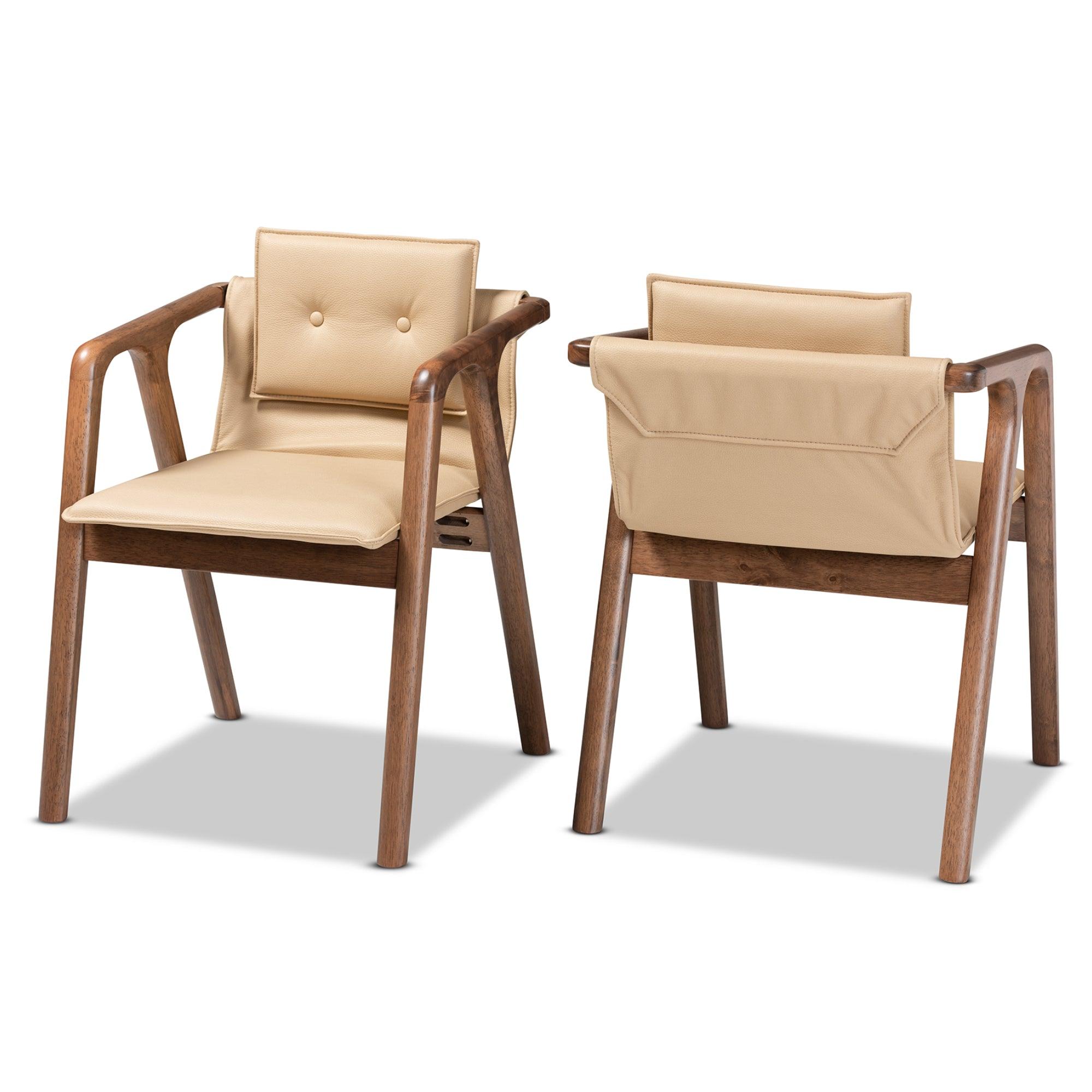 Marcena Mid-Century Modern Imitation Leather Upholstered and Finished Wood 2-Piece Dining Chair Set