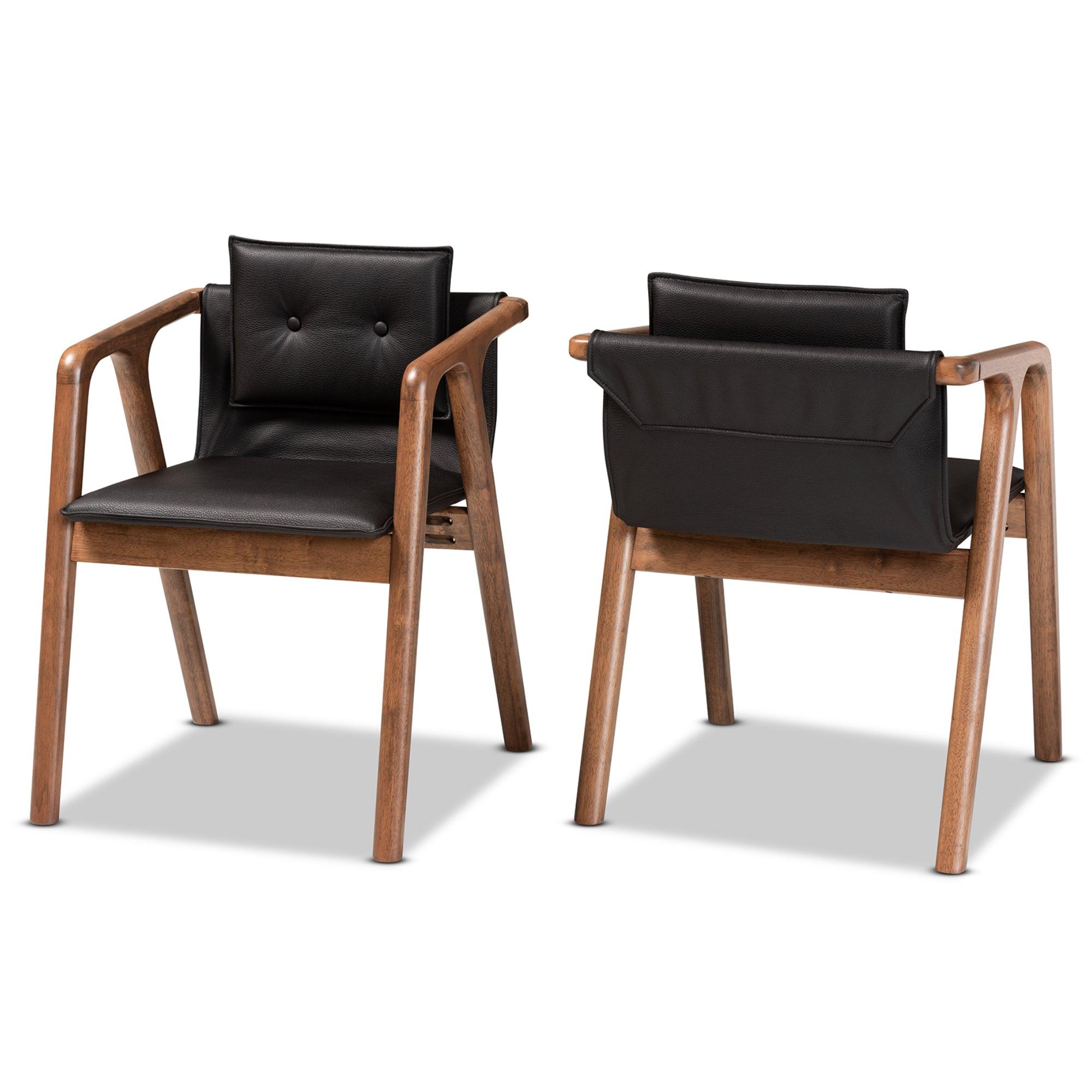 Marcena Mid-Century Modern Imitation Leather Upholstered and Finished Wood 2-Piece Dining Chair Set