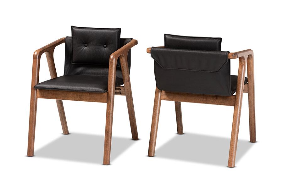 Marcena Mid-Century Modern Imitation Leather Upholstered and Finished Wood 2-Piece Dining Chair Set