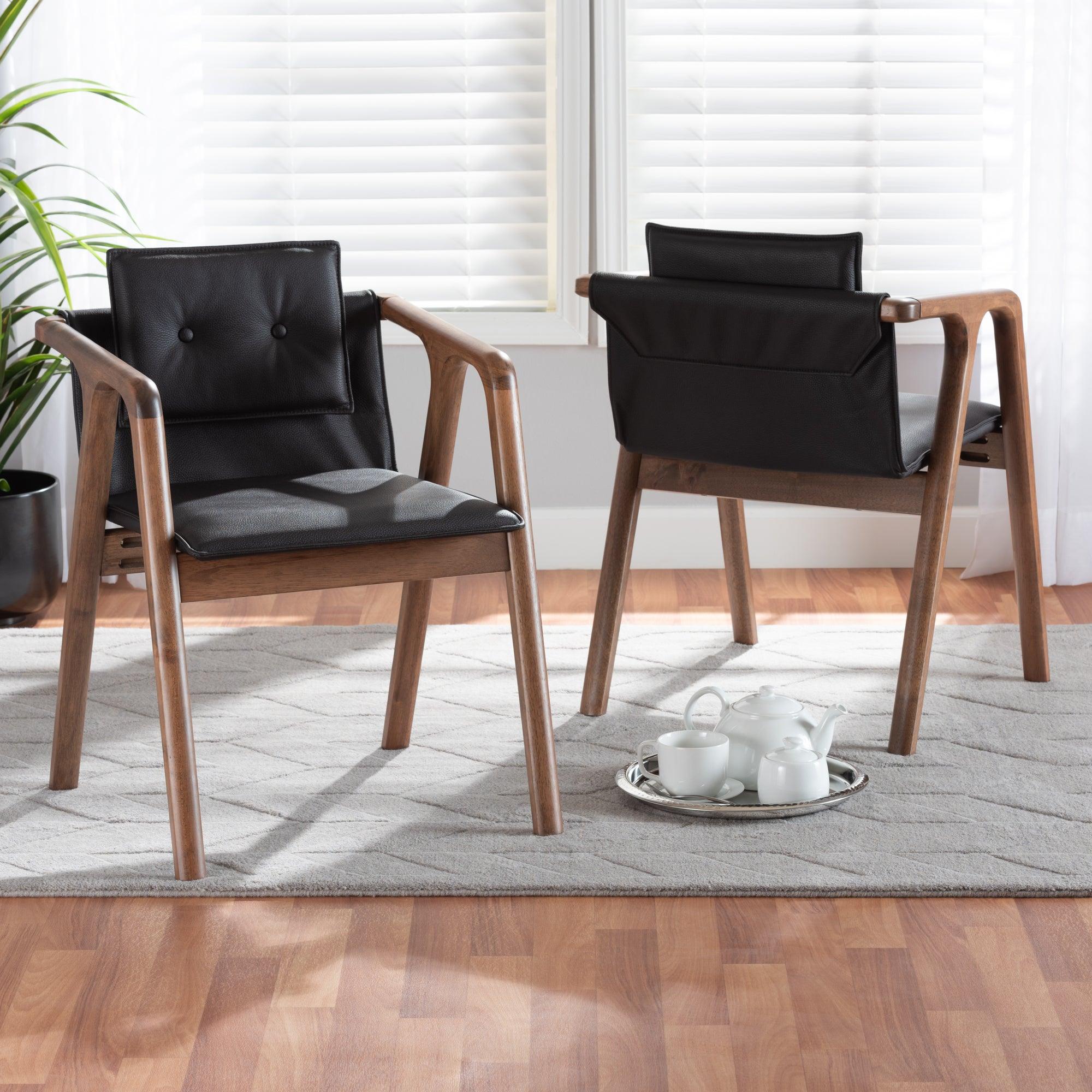 Marcena Mid-Century Modern Imitation Leather Upholstered and Finished Wood 2-Piece Dining Chair Set