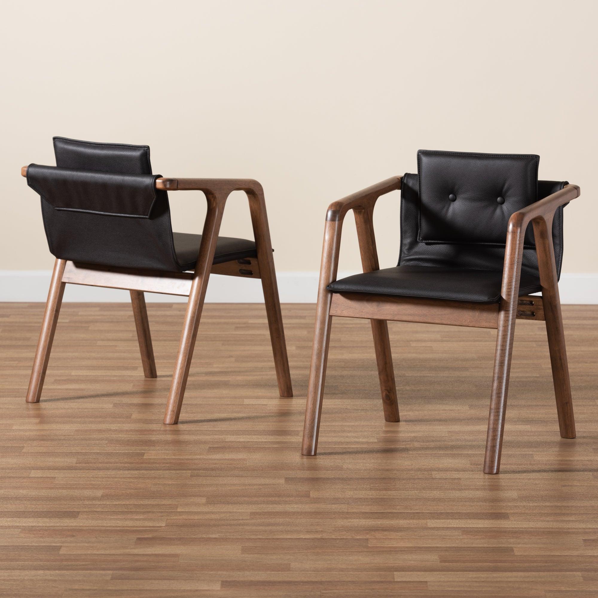 Marcena Mid-Century Modern Imitation Leather Upholstered and Finished Wood 2-Piece Dining Chair Set