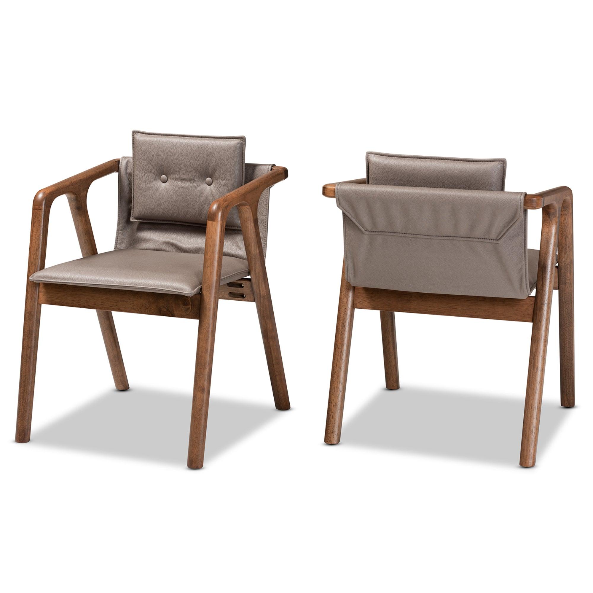 Marcena Mid-Century Modern Imitation Leather Upholstered and Finished Wood 2-Piece Dining Chair Set