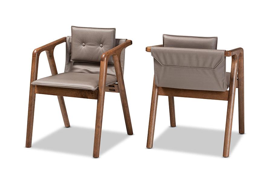 Marcena Mid-Century Modern Imitation Leather Upholstered and Finished Wood 2-Piece Dining Chair Set